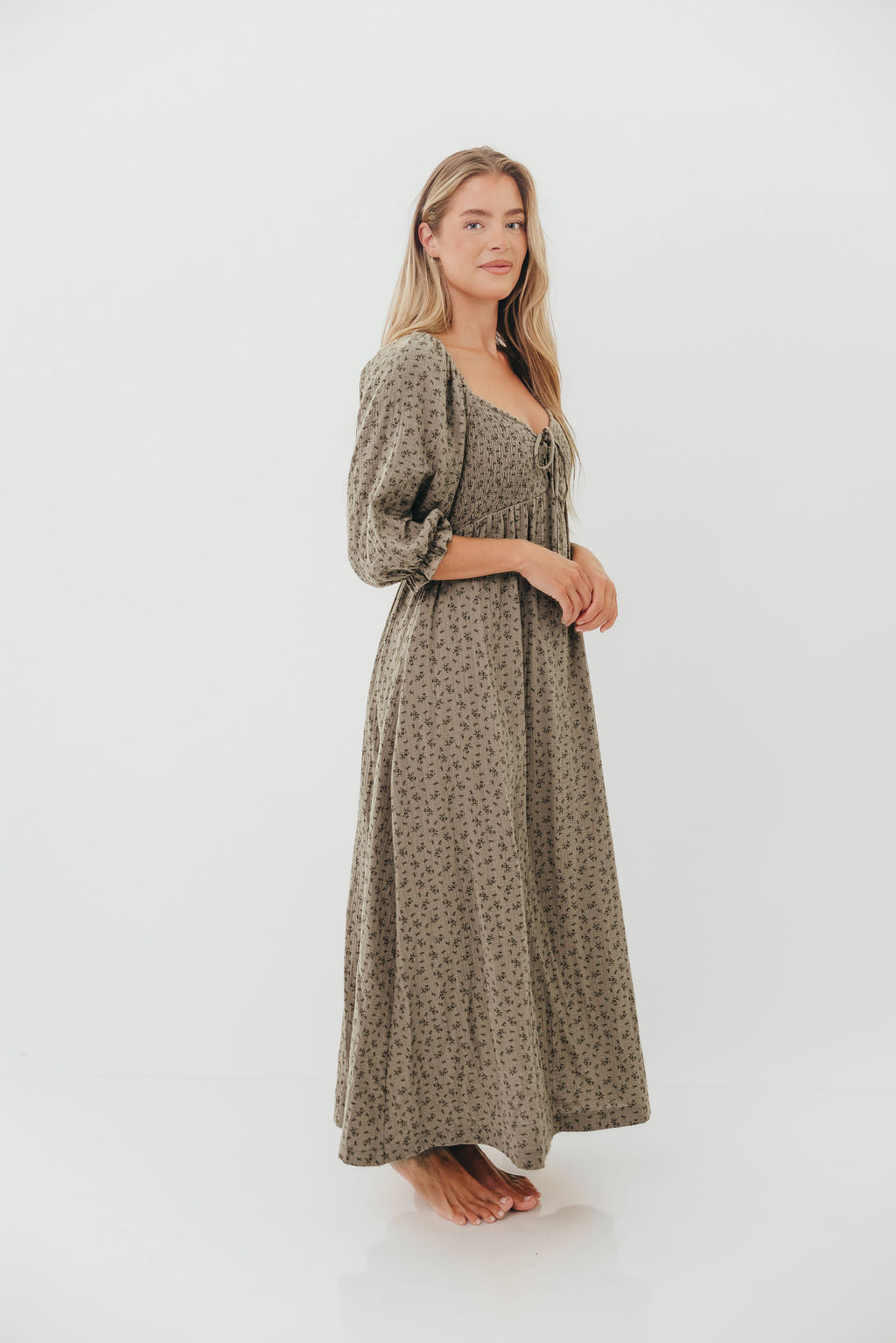 Cecilia 100% Cotton Maxi Dress in Olive Foliage - Image 4