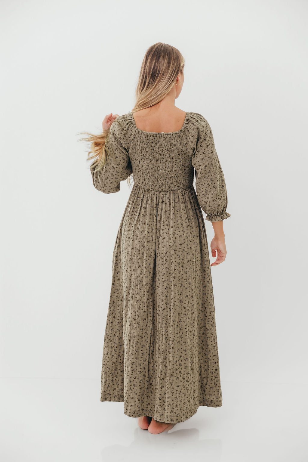 Cecilia 100% Cotton Maxi Dress in Olive Foliage - Image 5