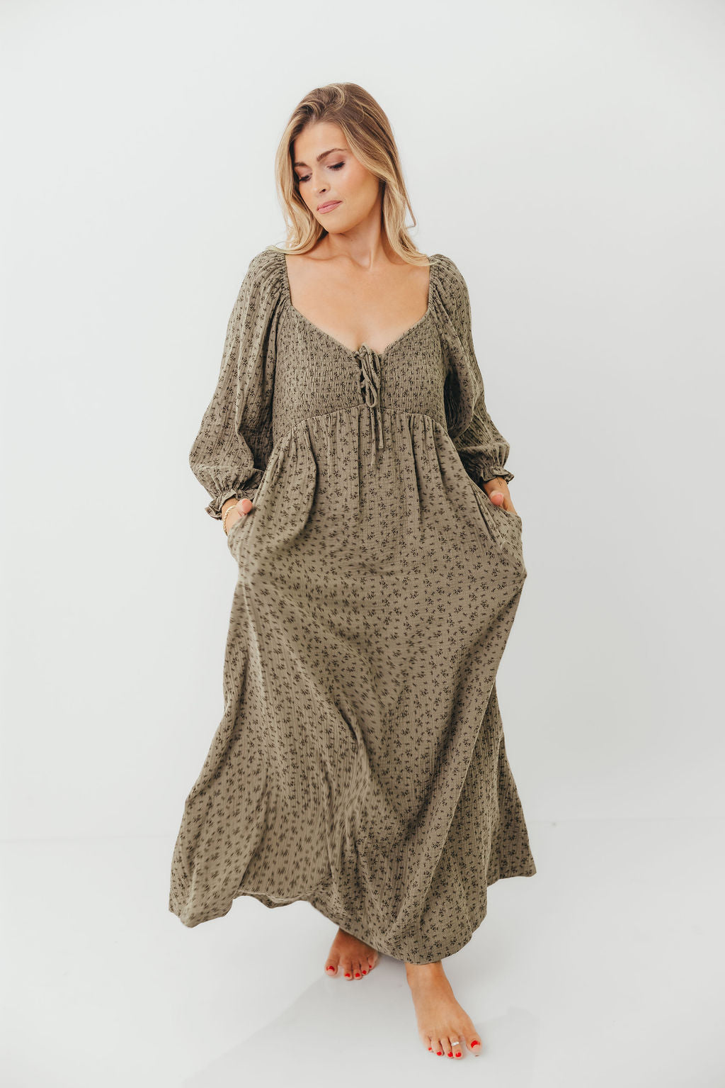 Cecilia 100% Cotton Maxi Dress in Olive Foliage - Image 6