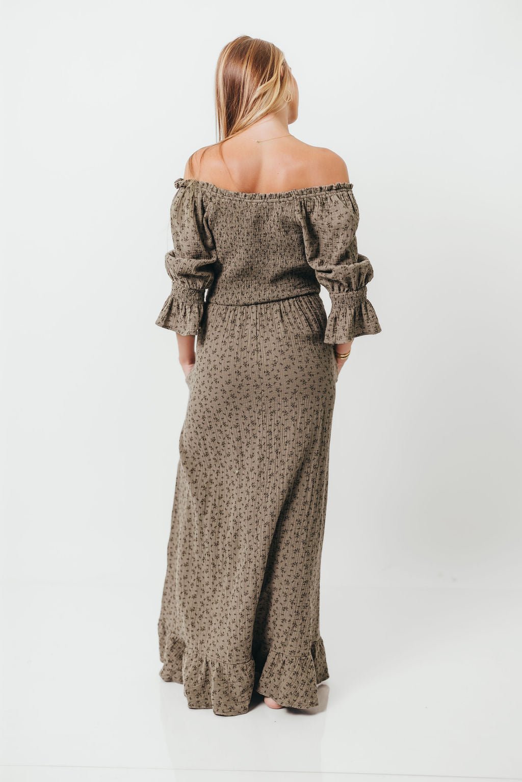 Sienna 100% Cotton Puff Sleeve Maxi Dress in Olive Foliage - Bump Friendly - Image 16