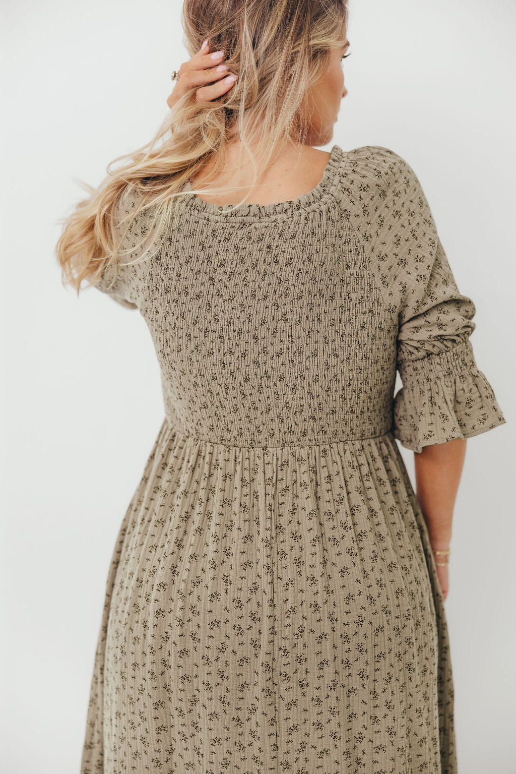 Sienna 100% Cotton Puff Sleeve Maxi Dress in Olive Foliage - Bump Friendly - Image 19
