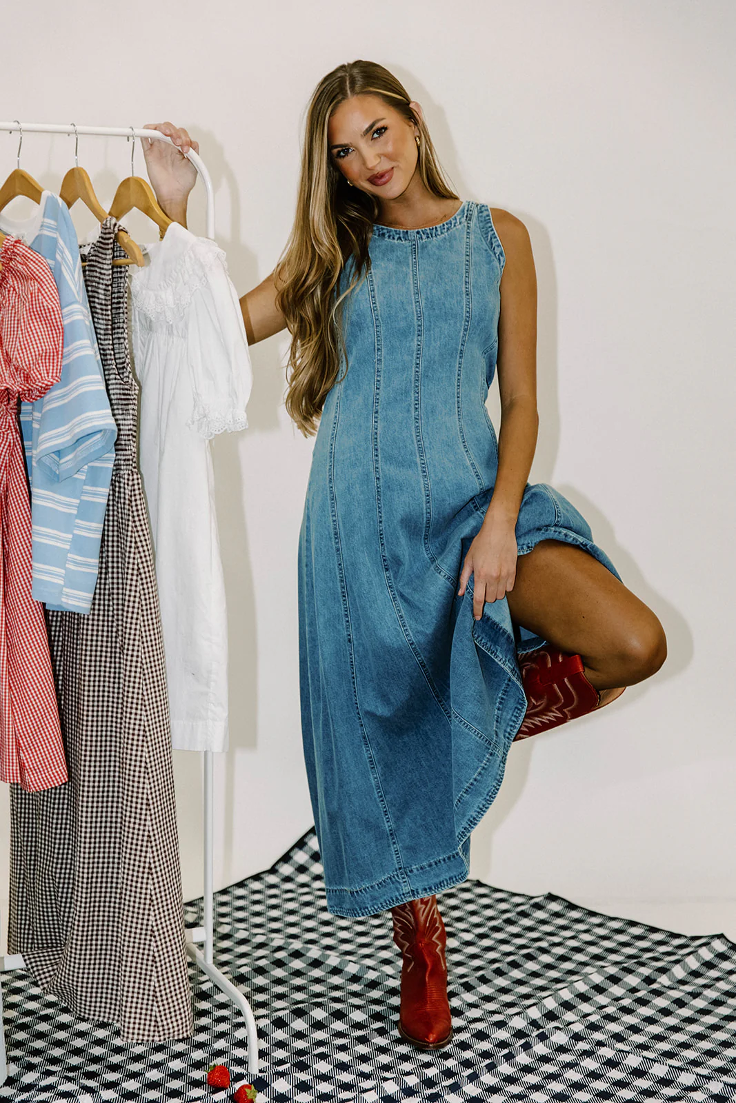 Murphy Denim Midi Dress in Light Blue - Image 3