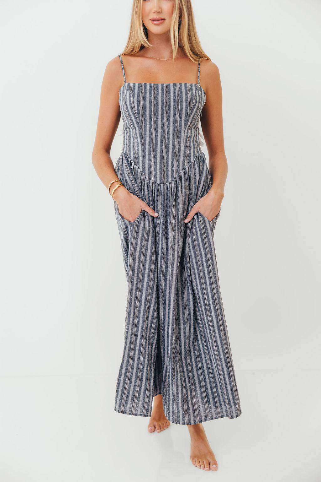 Nantucket 100% Cotton Midi Dress in Harborline - Image 3