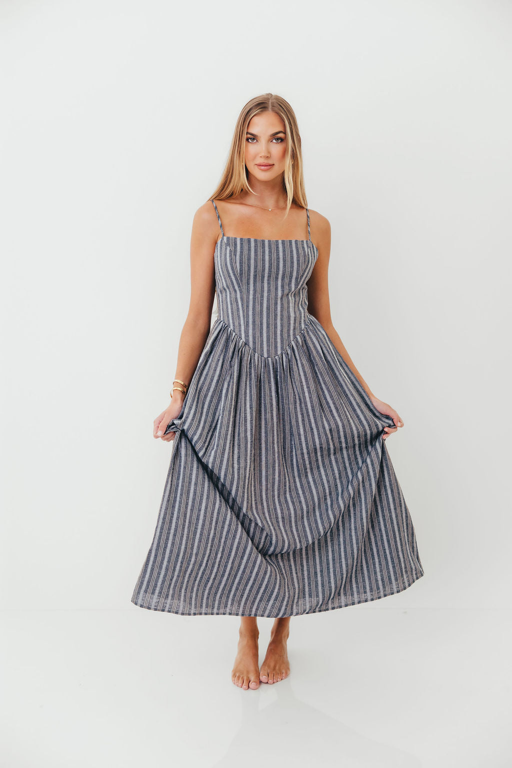 Nantucket 100% Cotton Midi Dress in Harborline - Image 5