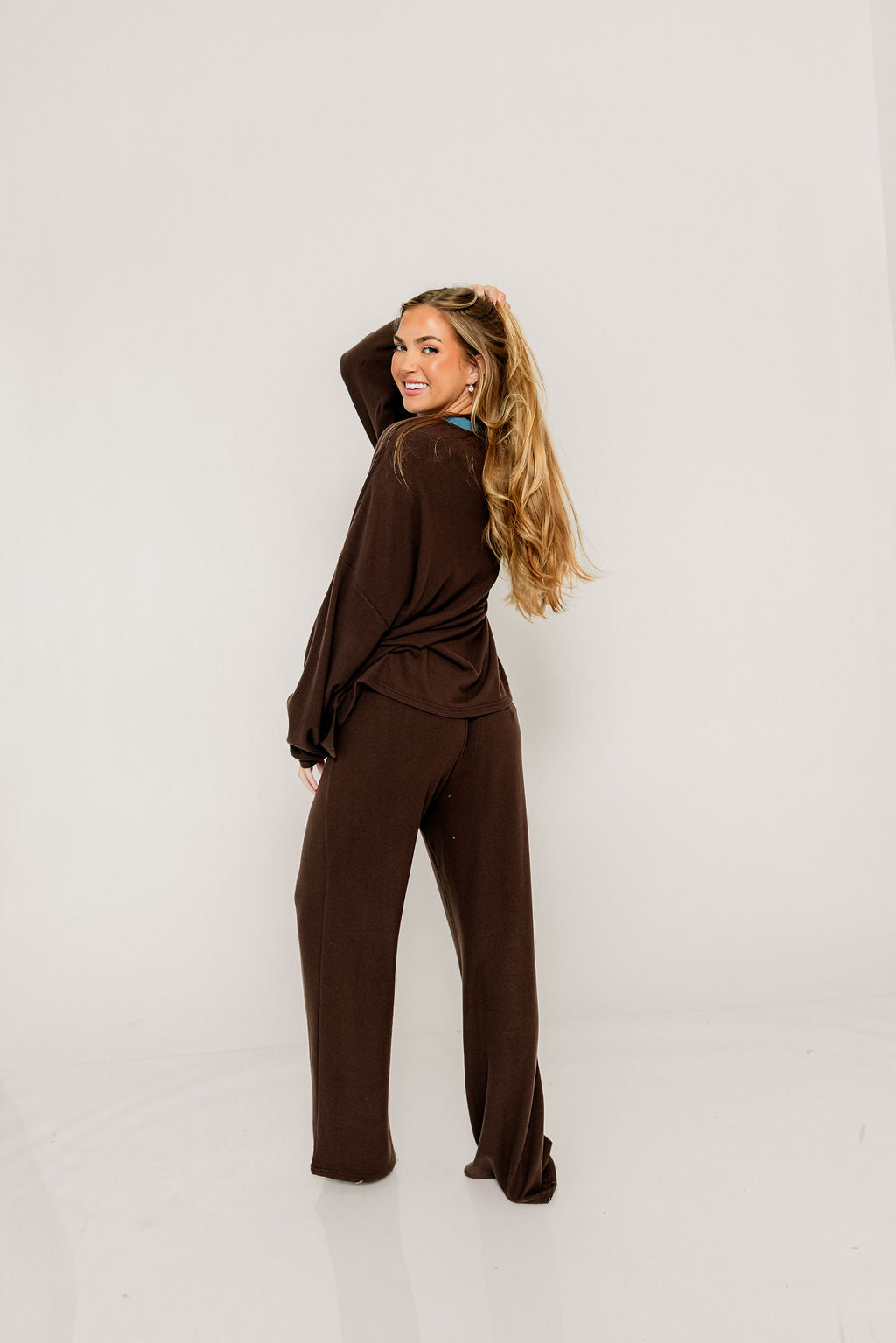 Naomi Oversized Fleece Long Sleeve Top in Brown - Image 5