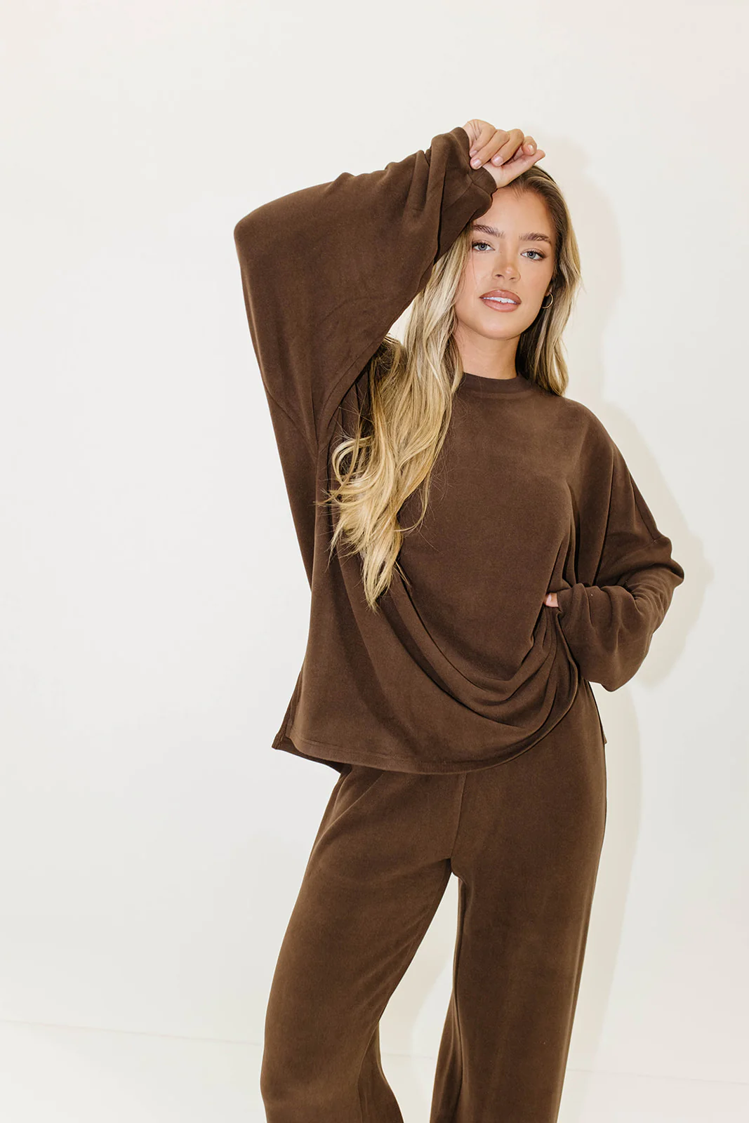 Naomi Oversized Fleece Long Sleeve Top in Chestnut - Image 6