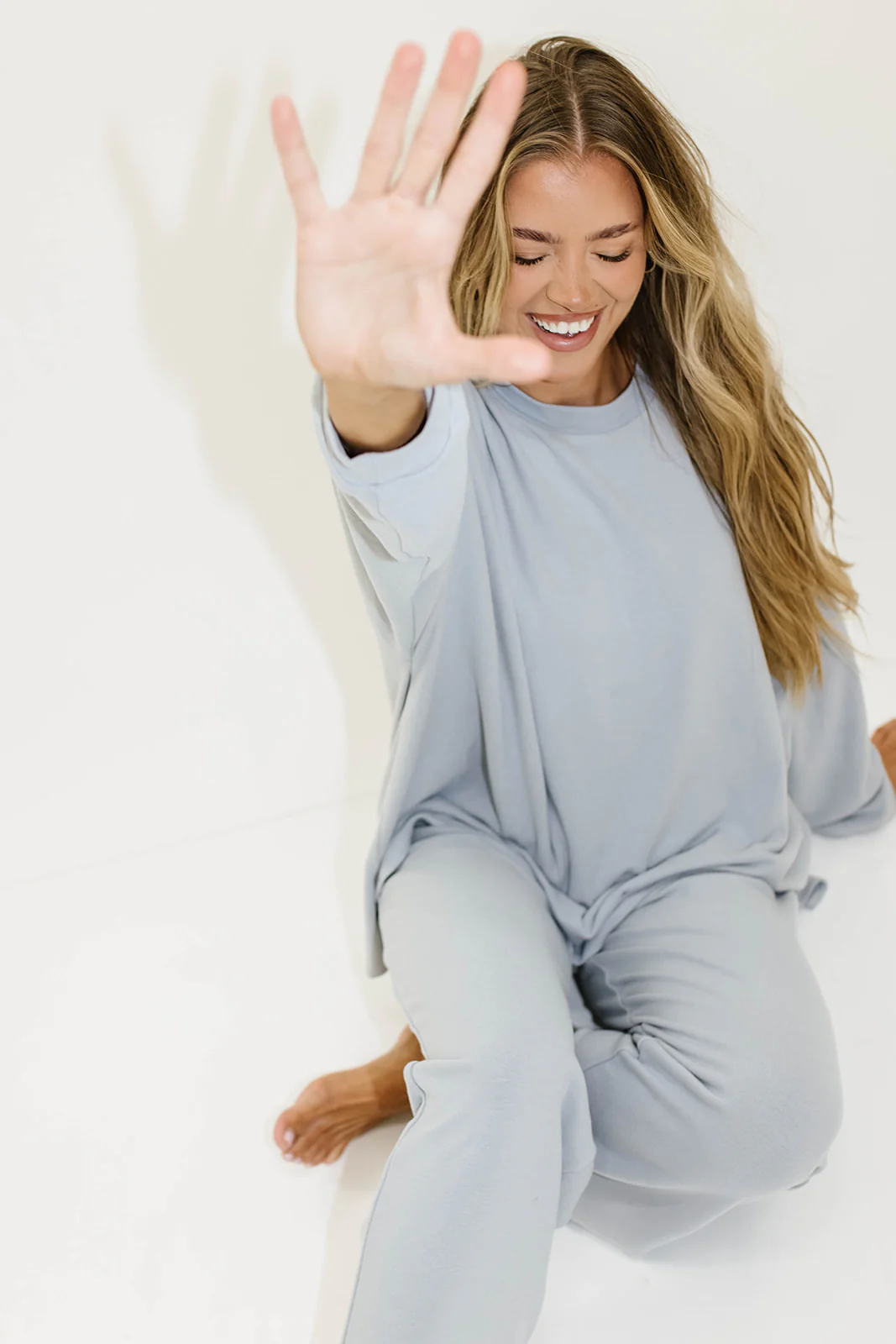 Naomi Oversized Fleece Long Sleeve Top in Dusty Blue - Image 12