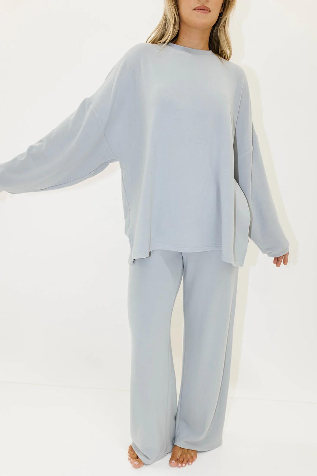 Naomi Oversized Fleece Long Sleeve Top in Dusty Blue - Image 3