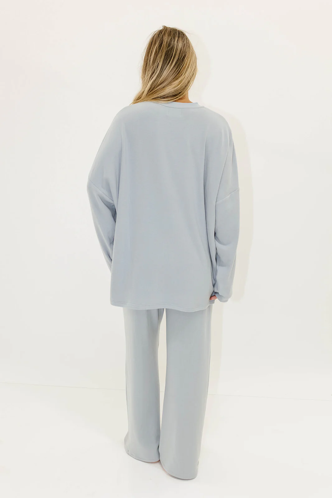 Naomi Oversized Fleece Long Sleeve Top in Dusty Blue - Image 4