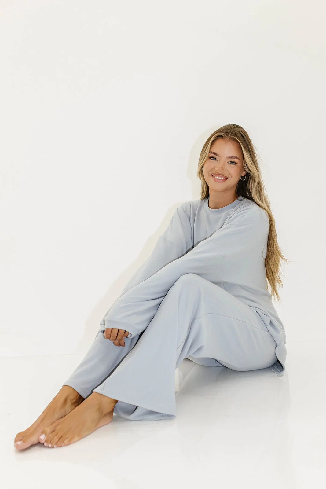 Naomi Oversized Fleece Long Sleeve Top in Dusty Blue - Image 6