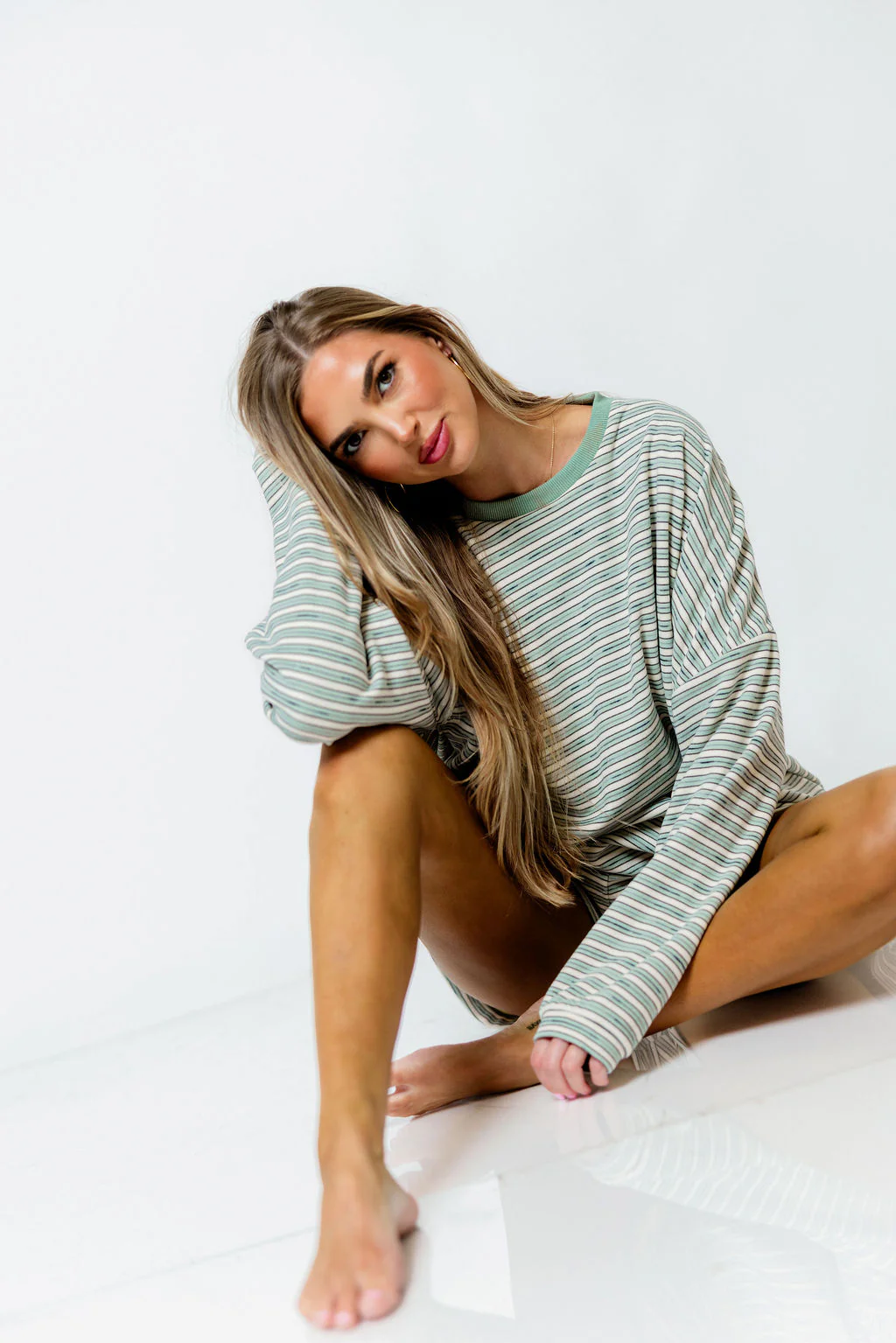 Naomi Striped Long Sleeve Top in Sage - Image 11