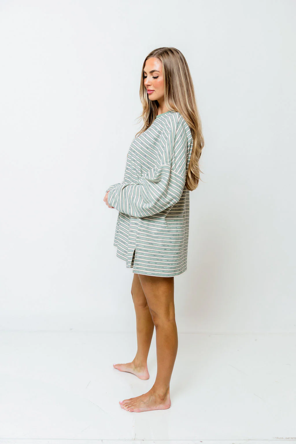 Naomi Striped Long Sleeve Top in Sage - Image 14