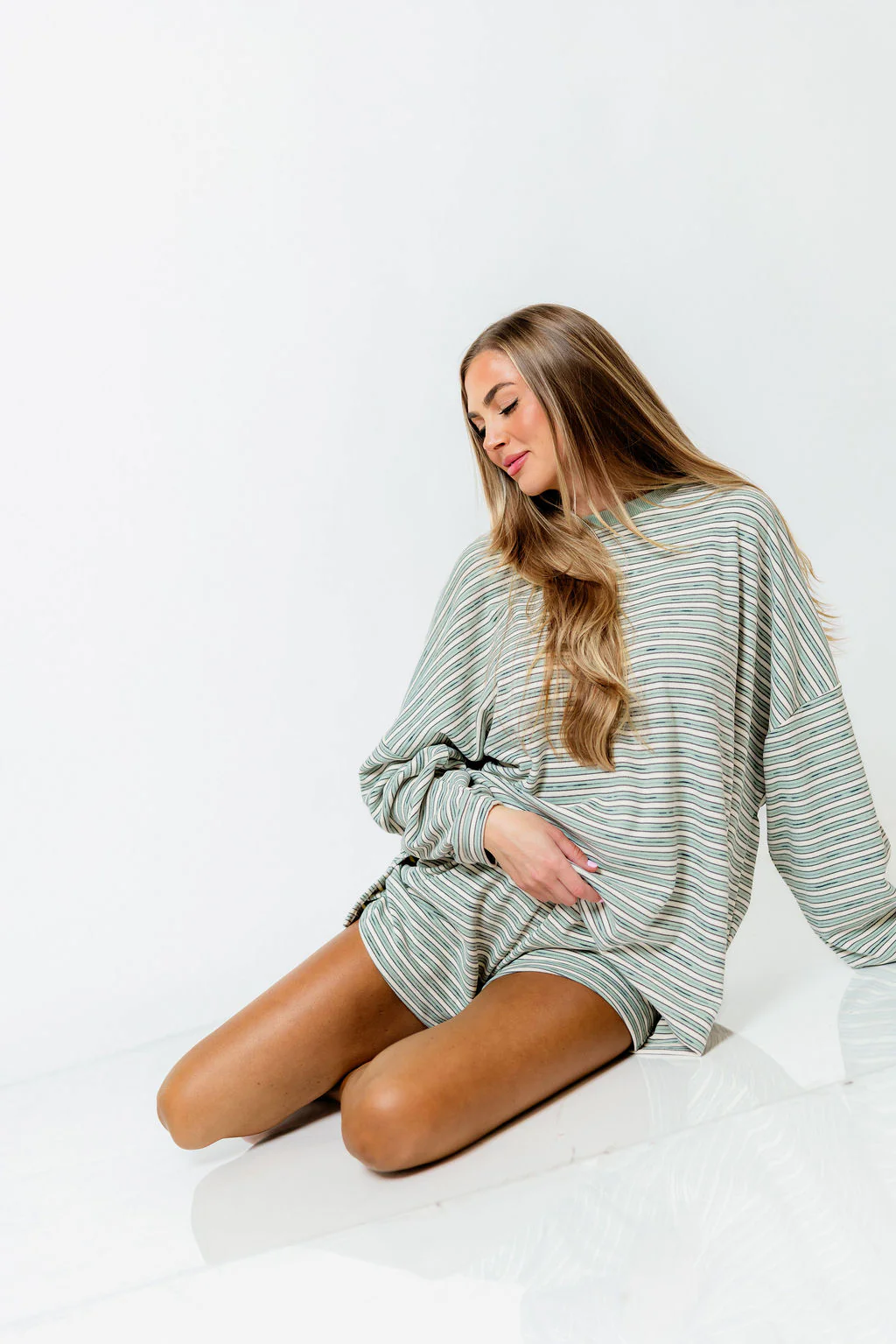 Naomi Striped Long Sleeve Top in Sage - Image 7