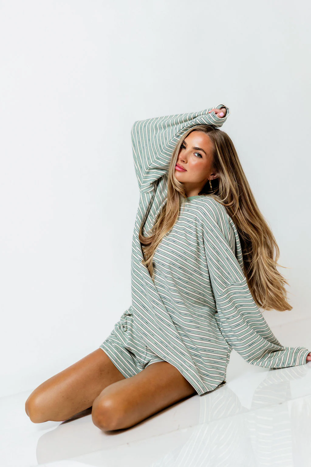 Naomi Striped Long Sleeve Top in Sage - Image 9