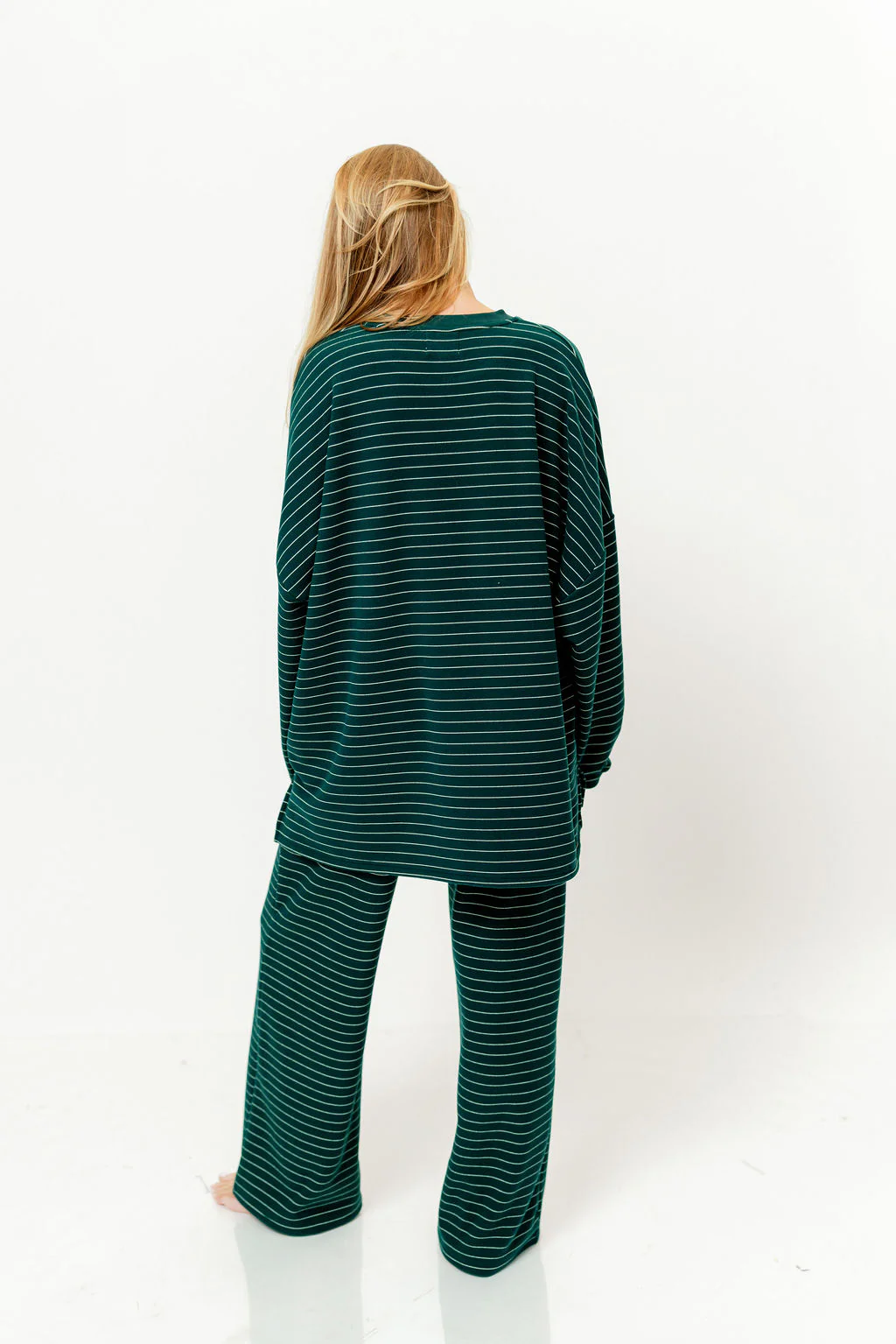 Naomi Striped Fleece Oversized Long Sleeve Top in Green - Image 9