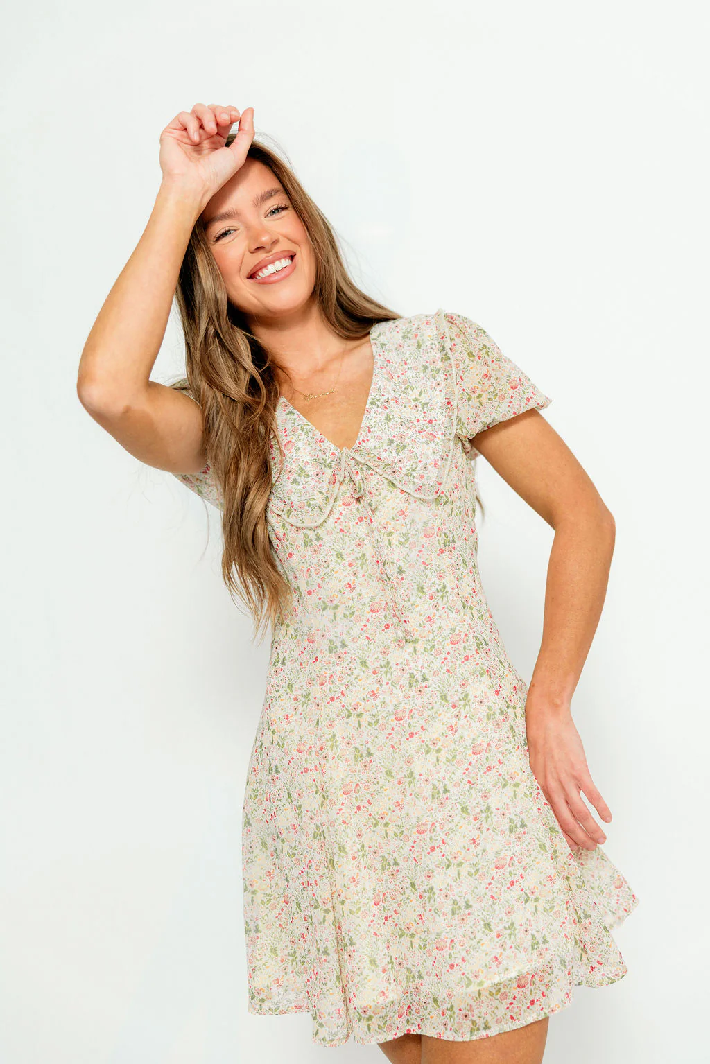 Samantha Floral Doll Collar Mini Dress in English Rose - Image 5