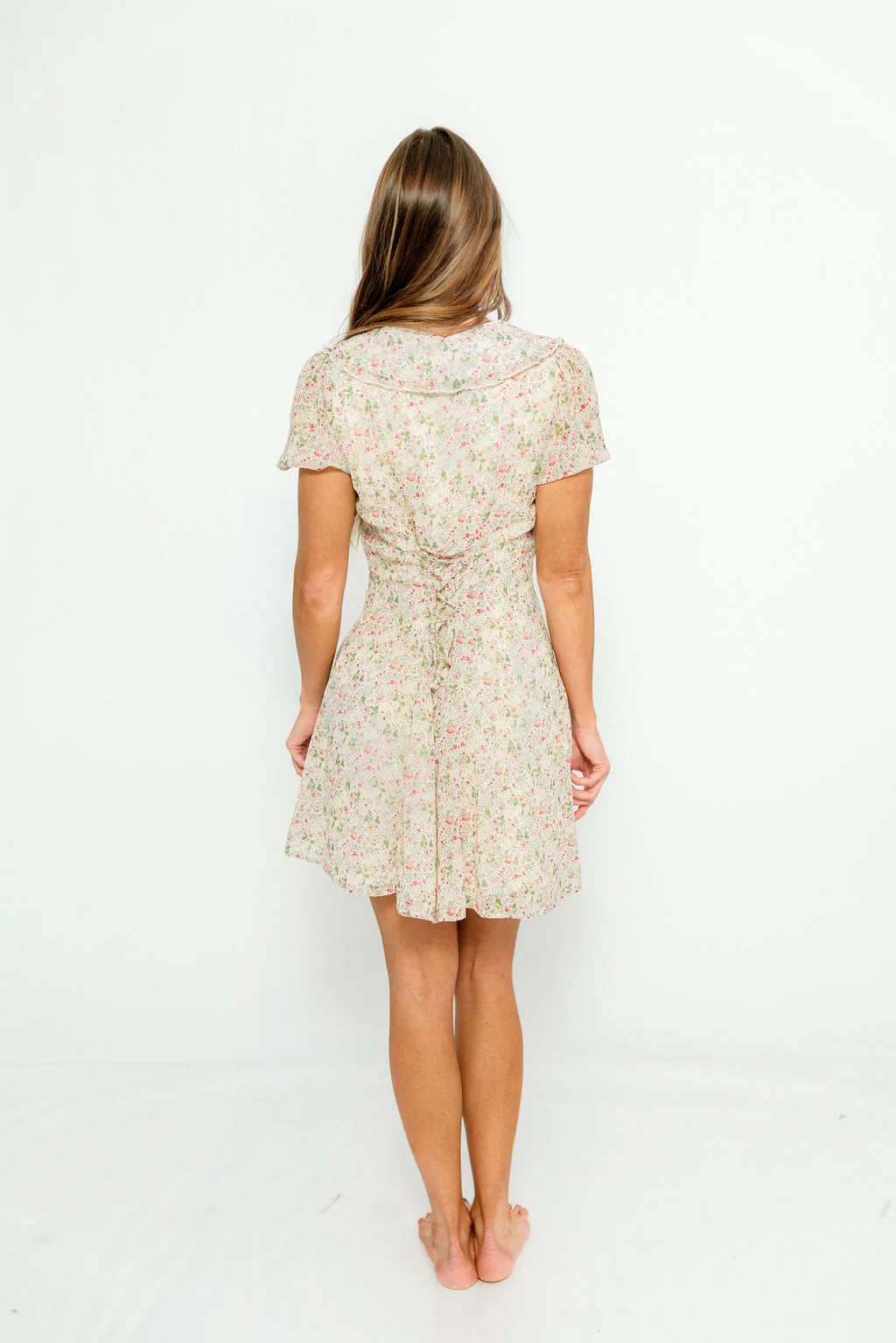 Samantha Floral Doll Collar Mini Dress in English Rose - Image 9
