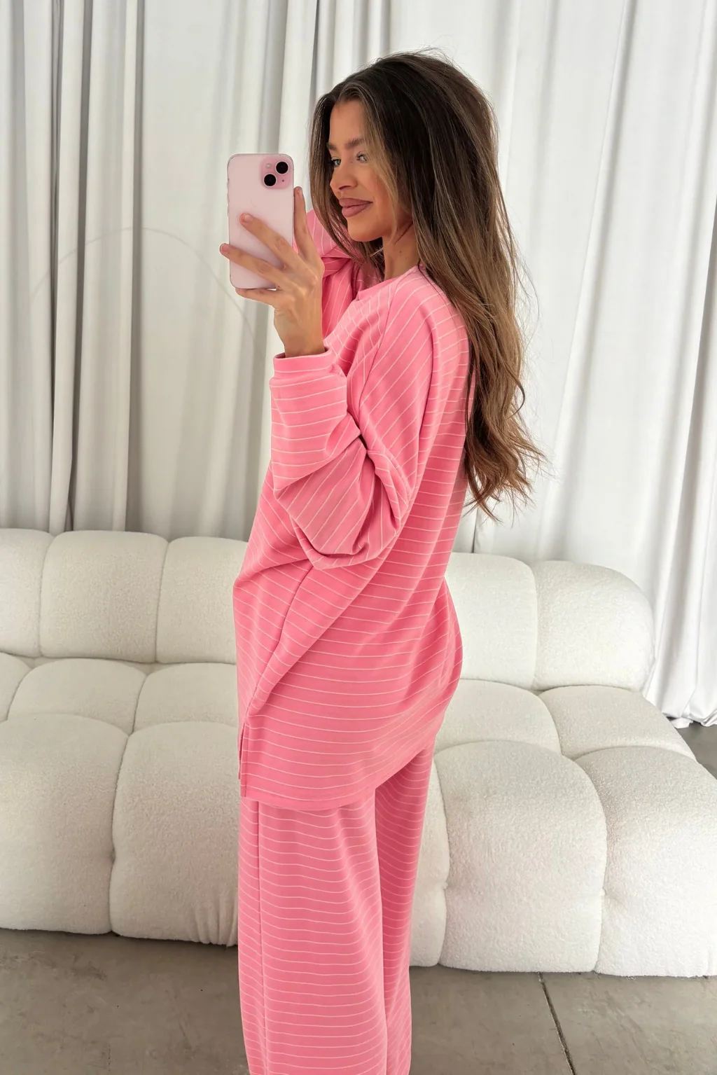 Campbell Striped Fleece Lounge Pants in Pink - Image 5
