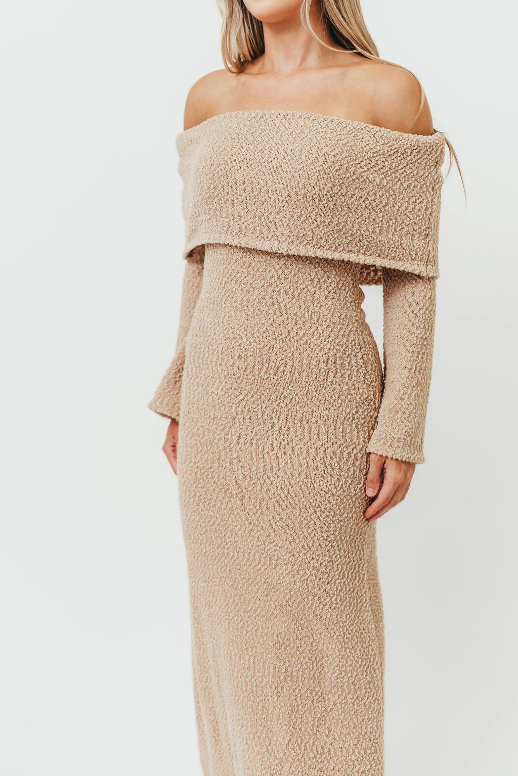Nora Knit Maxi Dress in Tan - Bump Friendly - Image 2