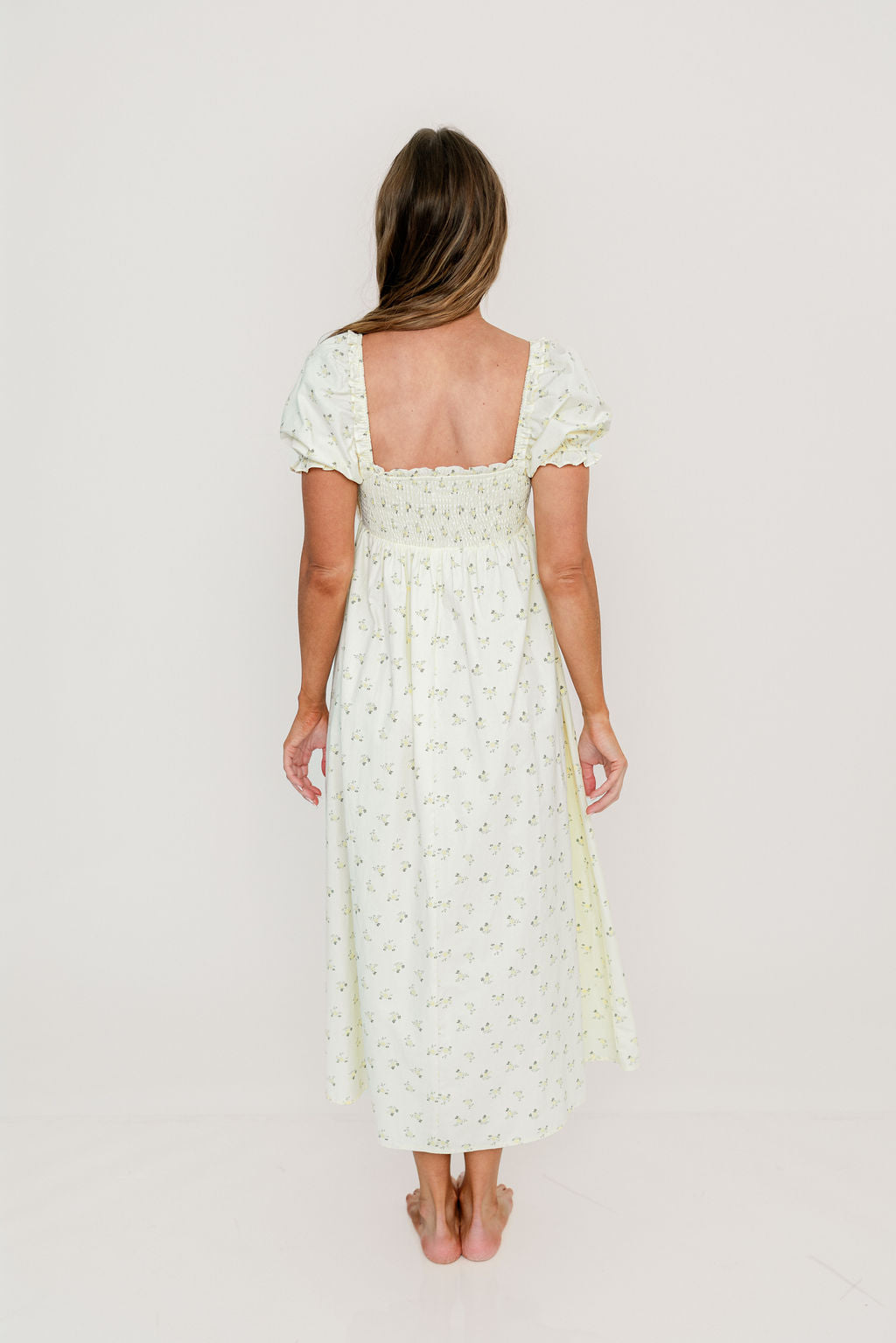 Nya 100% Cotton Midi Dress in Cream/Green Floral - Image 13