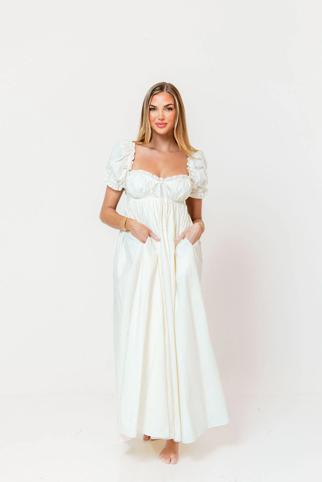 Olivia 100% Cotton Maxi Dress in Cream - Bump Friendly