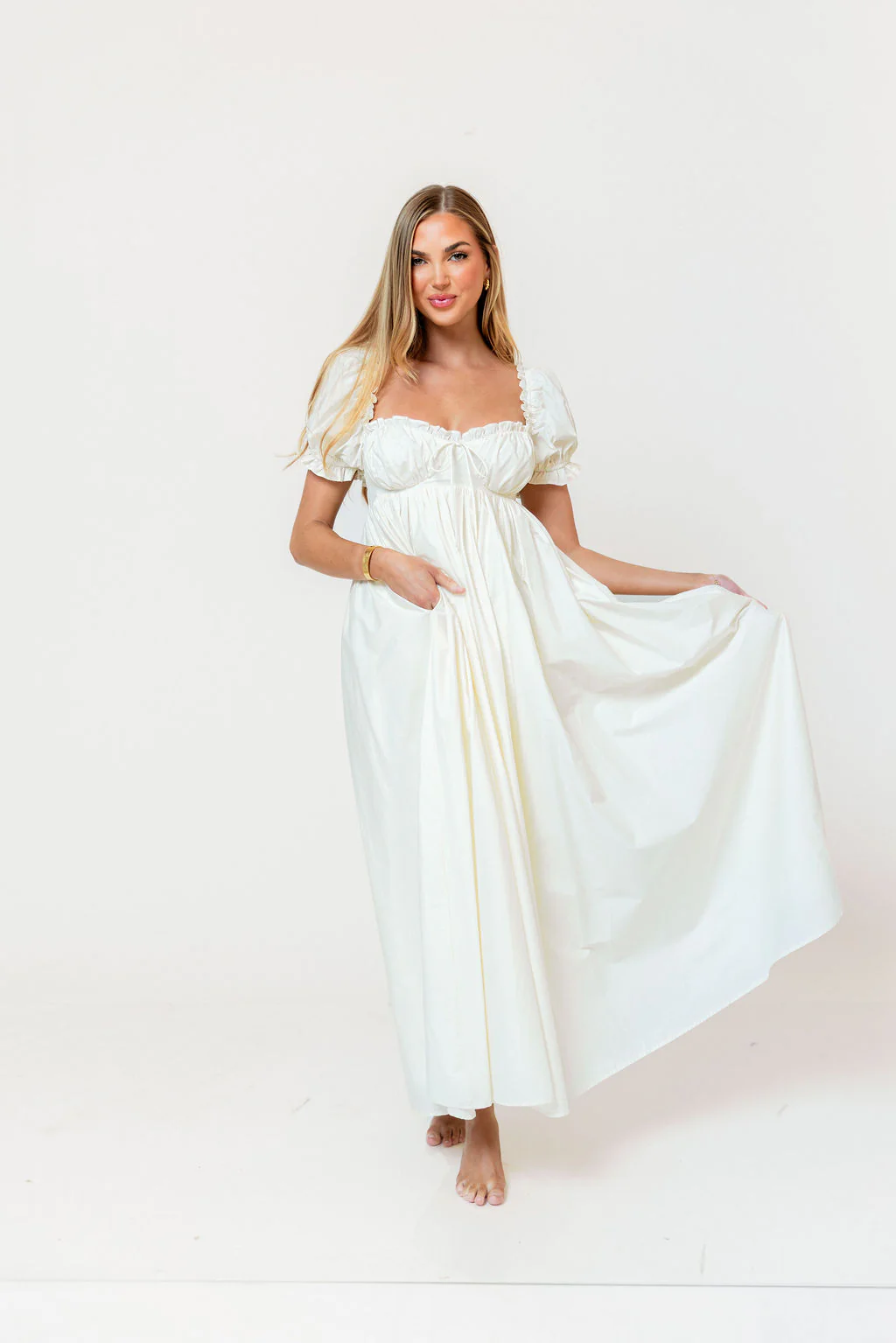 Olivia 100% Cotton Maxi Dress in Cream - Bump Friendly - Image 4
