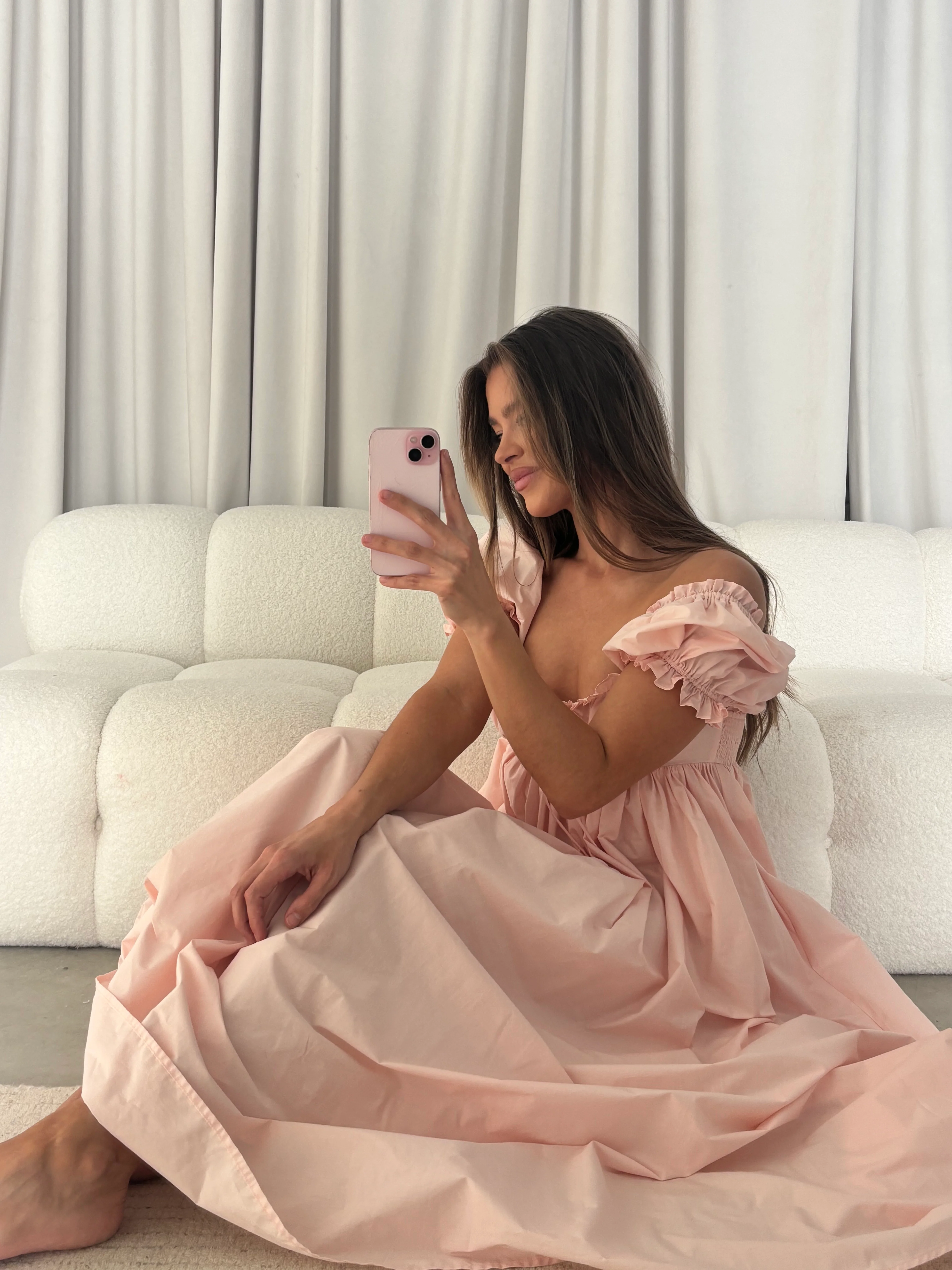 Olivia 100% Cotton Maxi Dress in Pale Pink - Bump Friendly - Image 11