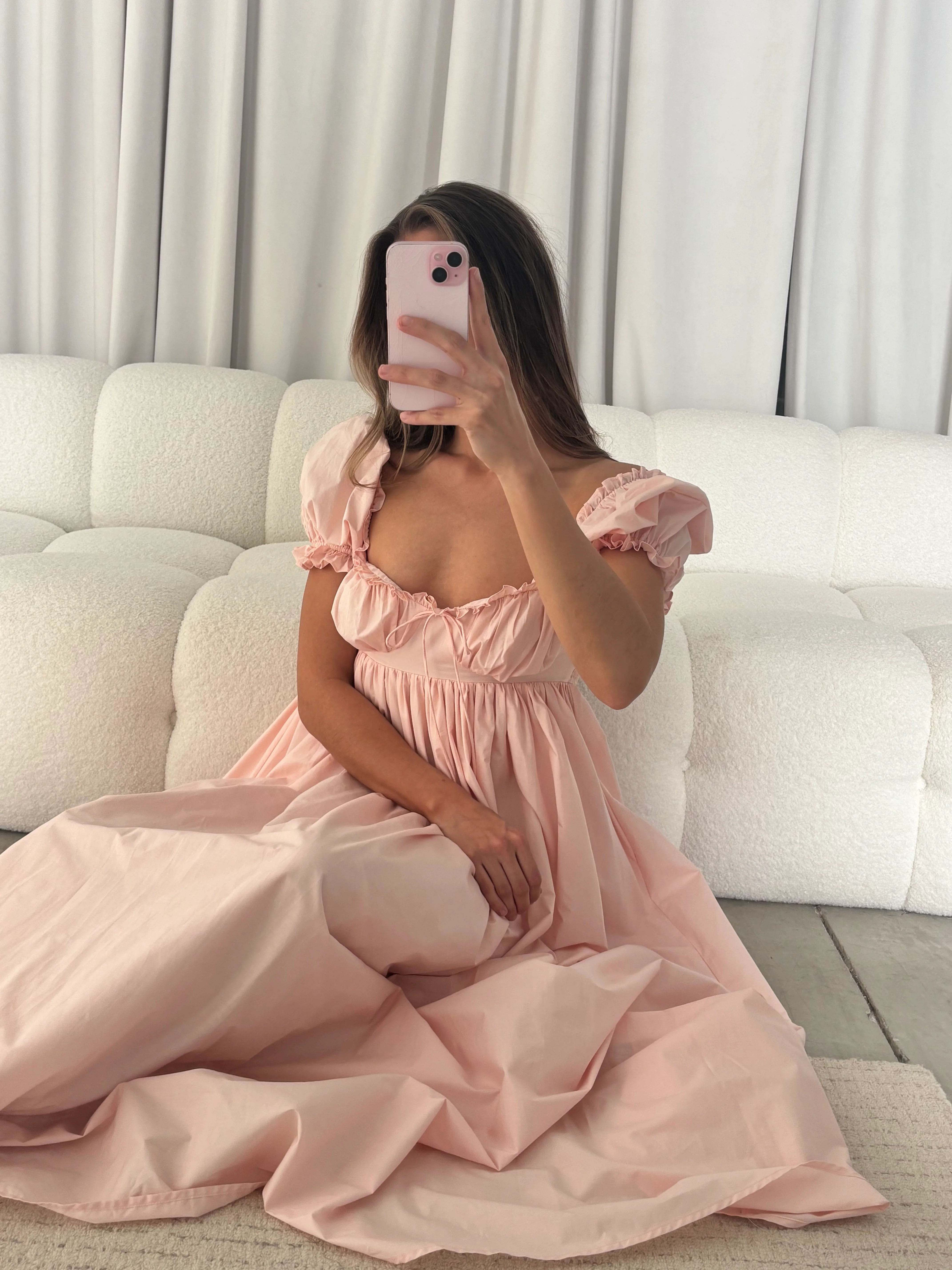 Olivia 100% Cotton Maxi Dress in Pale Pink - Bump Friendly - Image 2