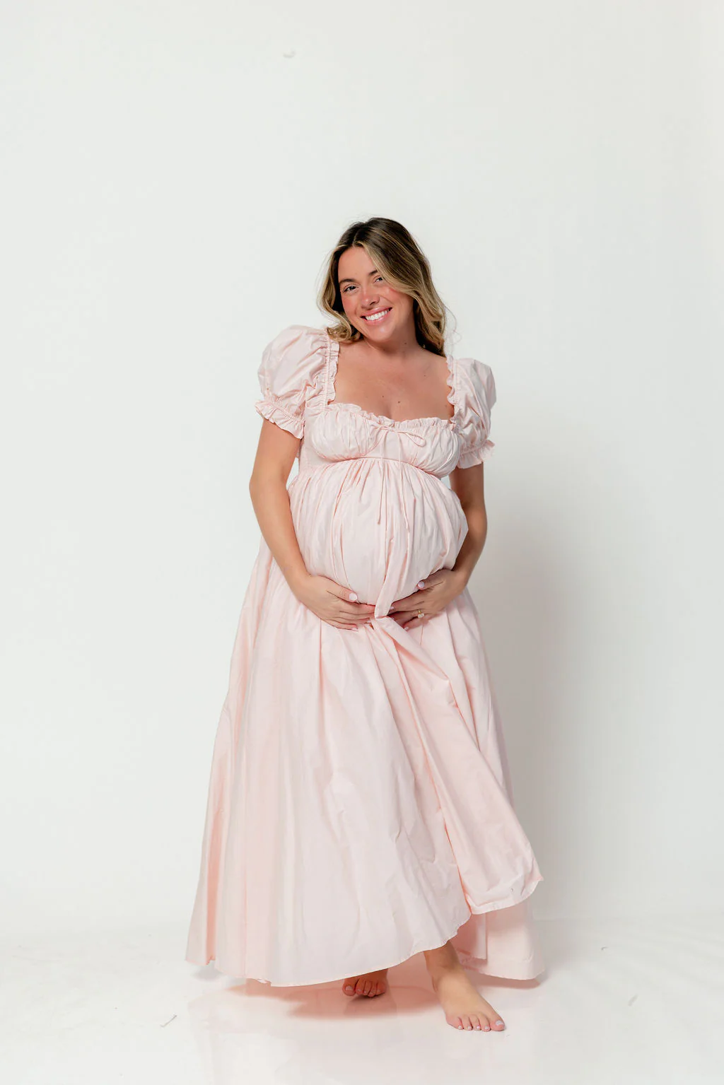 Olivia 100% Cotton Maxi Dress in Pale Pink - Bump Friendly - Image 4