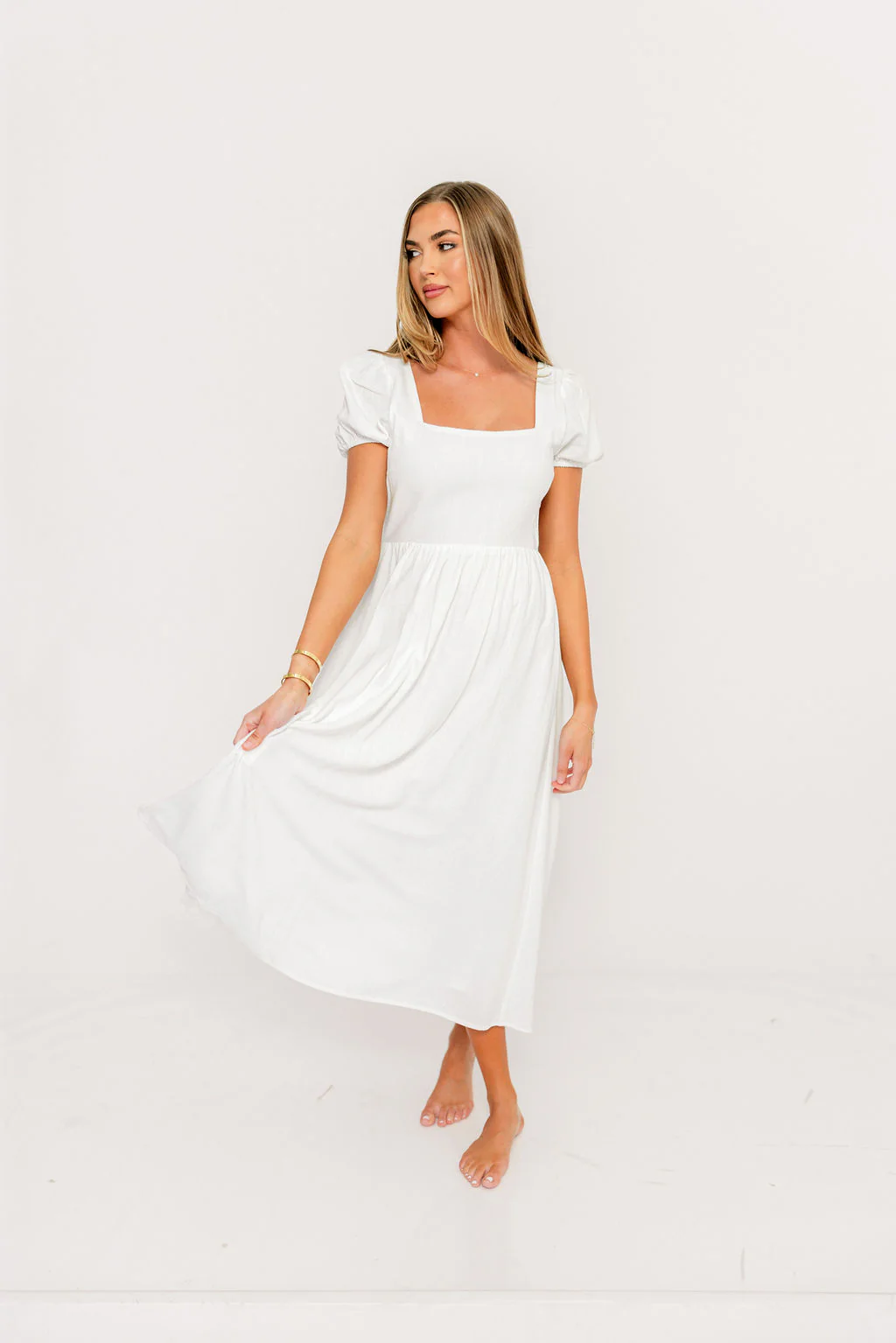 August Open Back Midi Dress in White - Bump Friendly - Image 2
