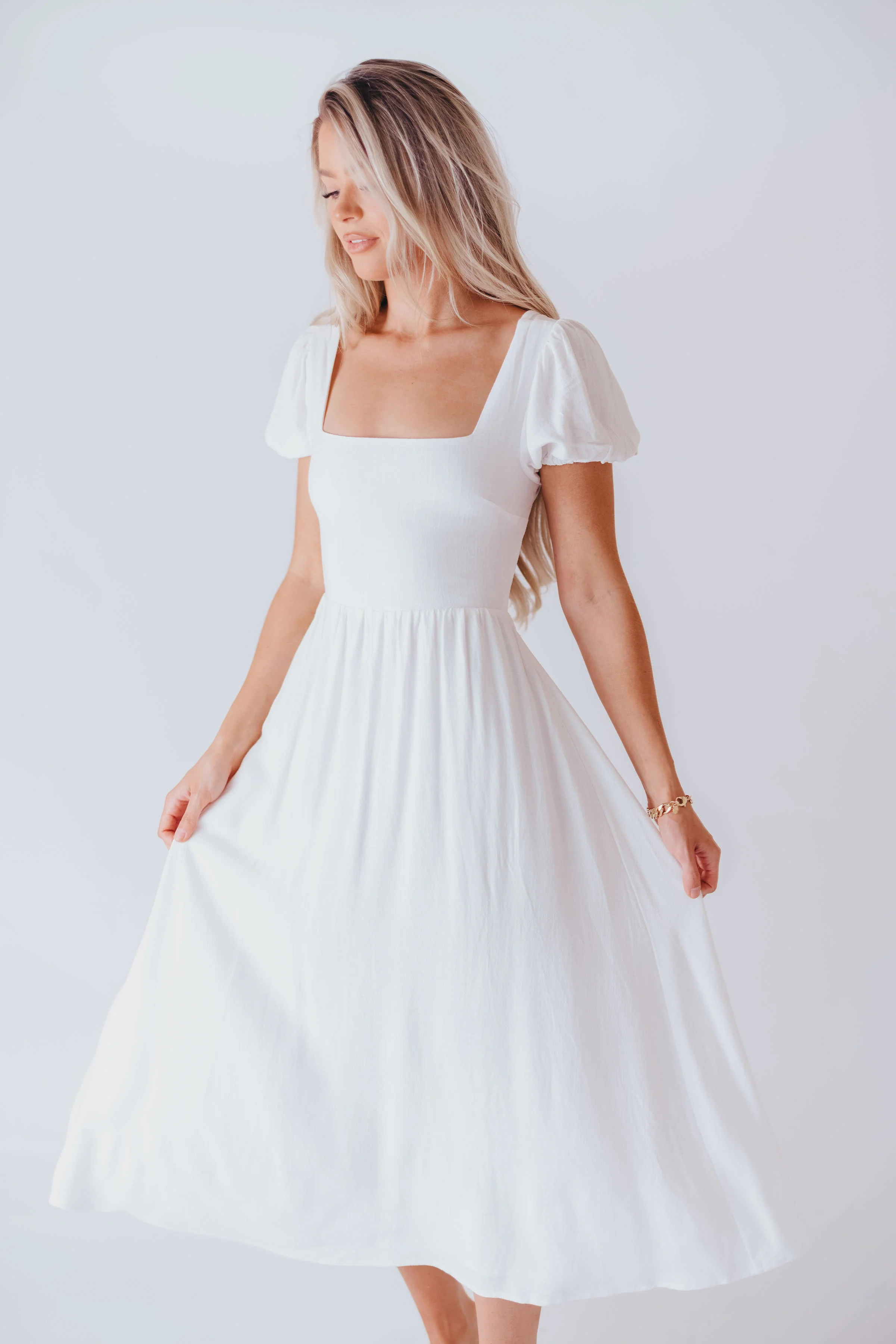 August Open Back Midi Dress in White - Bump Friendly - Image 5