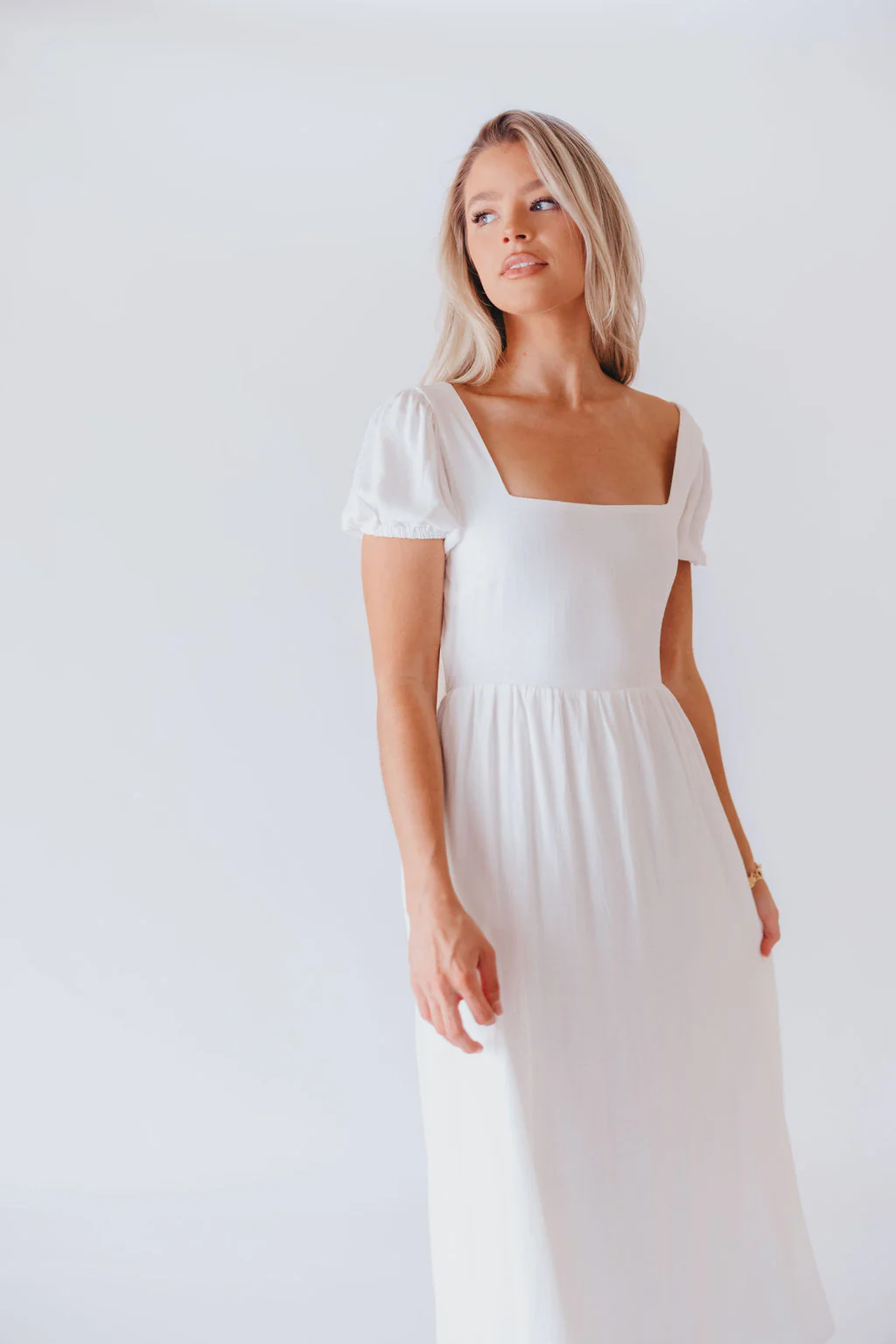 August Open Back Midi Dress in White - Bump Friendly - Image 7