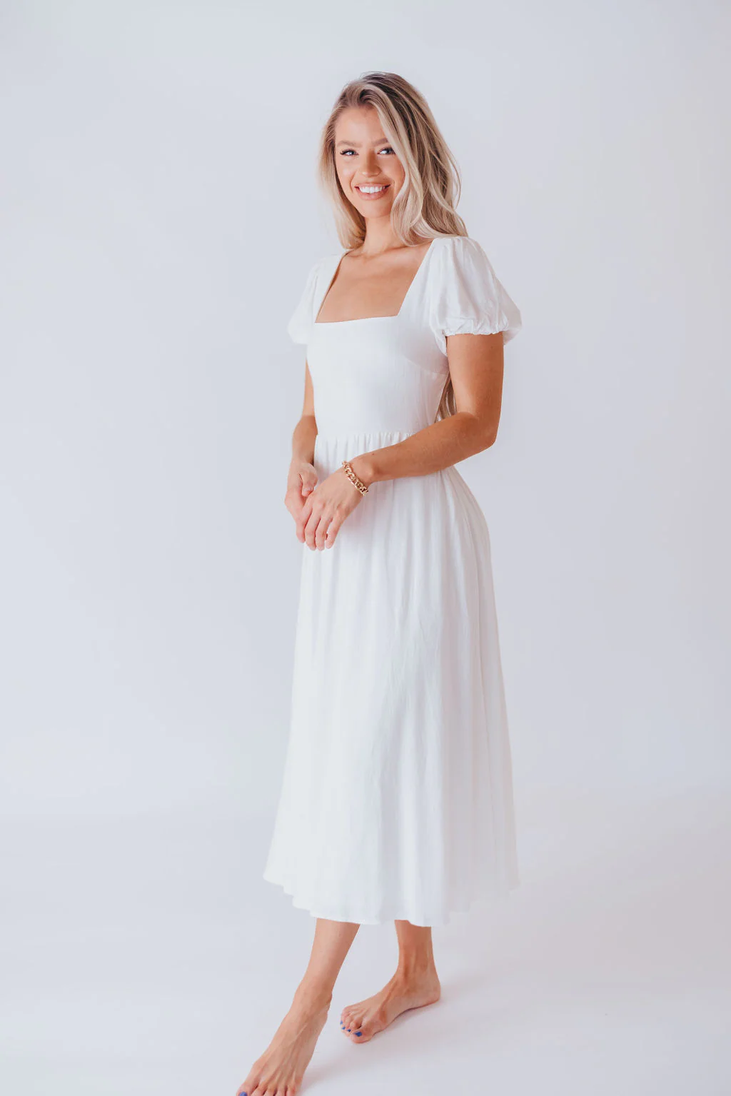 August Open Back Midi Dress in White - Bump Friendly - Image 8