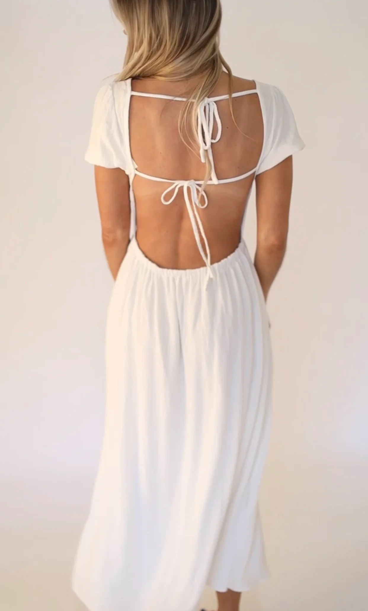 August Open Back Midi Dress in White - Bump Friendly - Image 9
