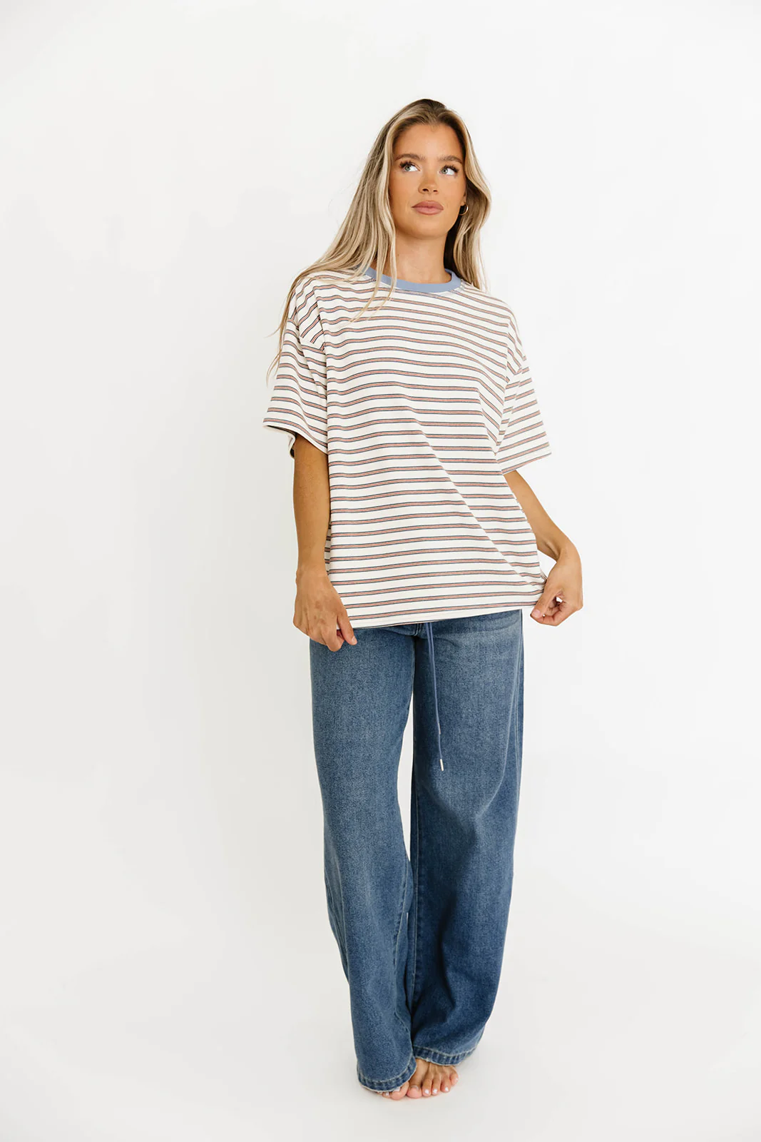 Reagan Oversized Striped T-Shirt in Cream - Image 2