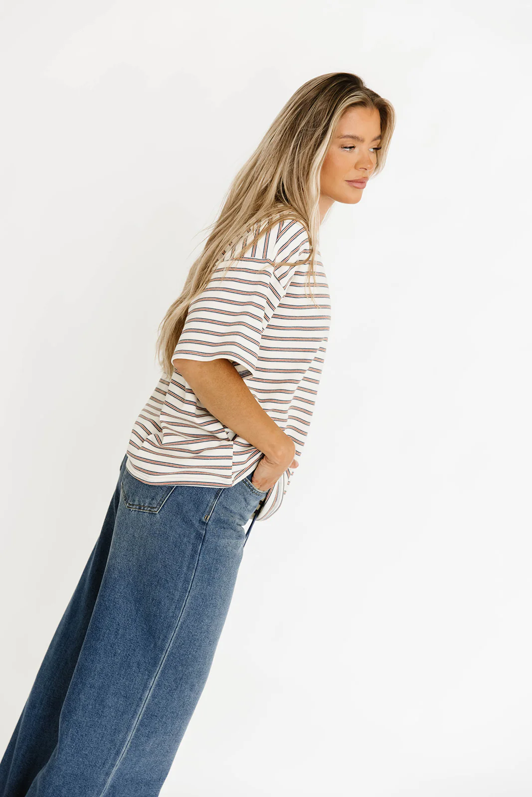 Reagan Oversized Striped T-Shirt in Cream - Image 3