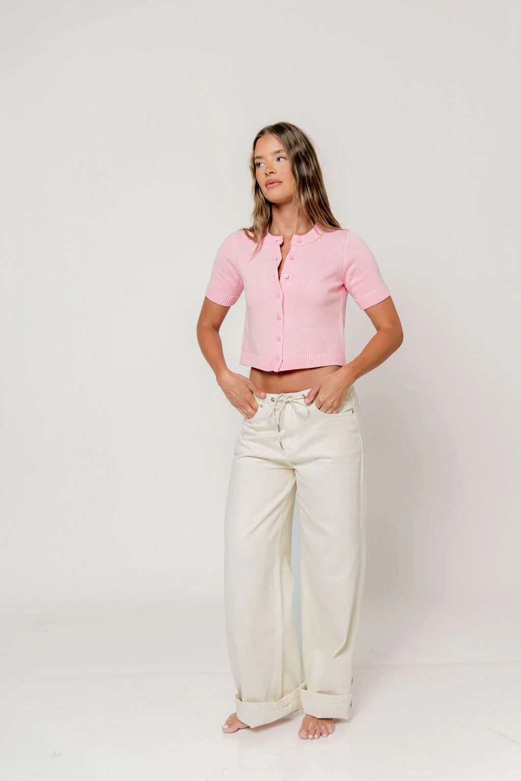 Payton Short Sleeve Knit Top in Soft Pink - Image 5