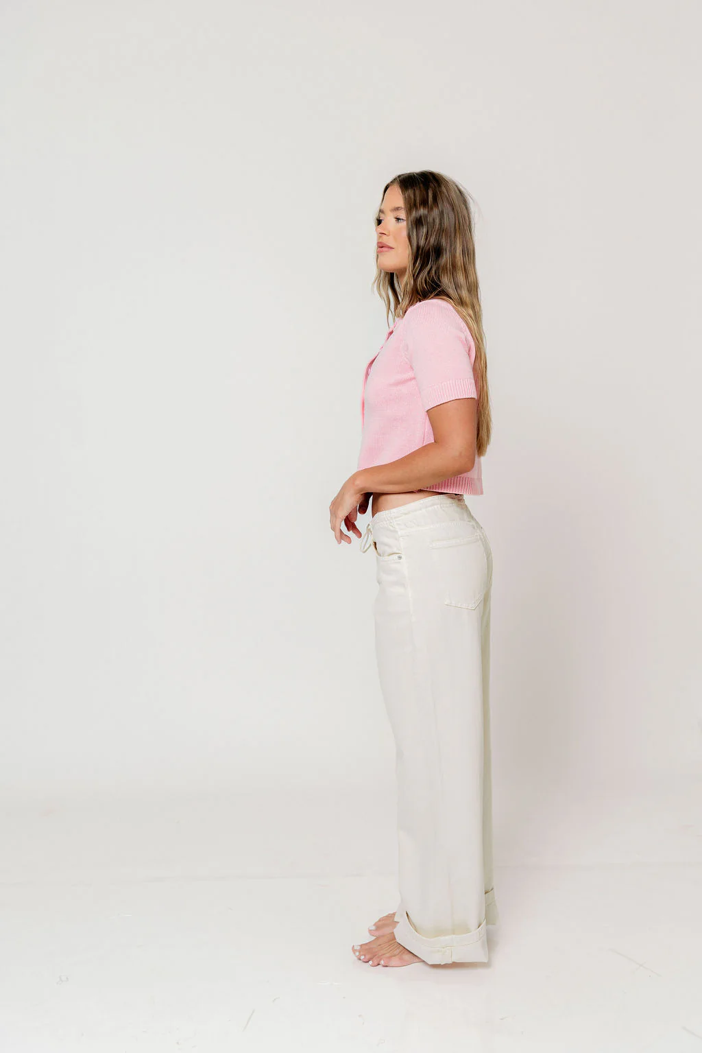 Payton Short Sleeve Knit Top in Soft Pink - Image 6