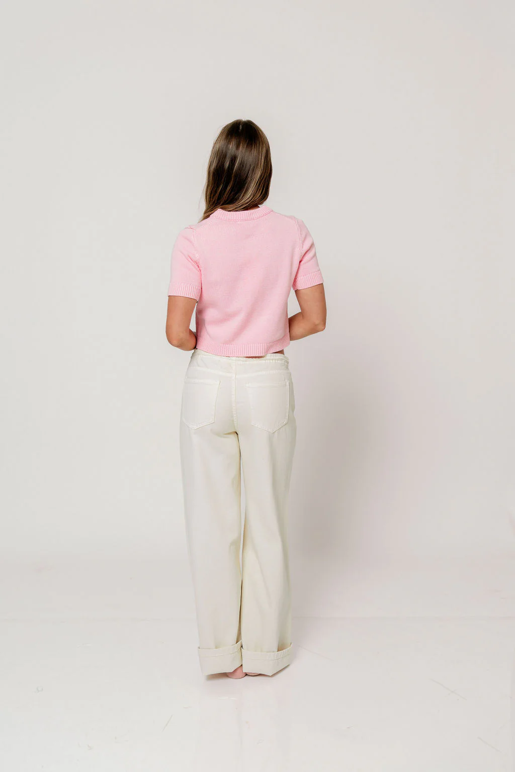 Payton Short Sleeve Knit Top in Soft Pink - Image 7