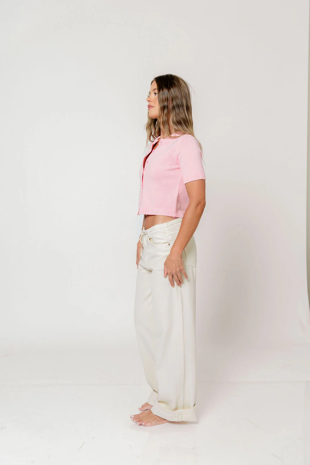 Payton Short Sleeve Knit Top in Soft Pink - Image 8