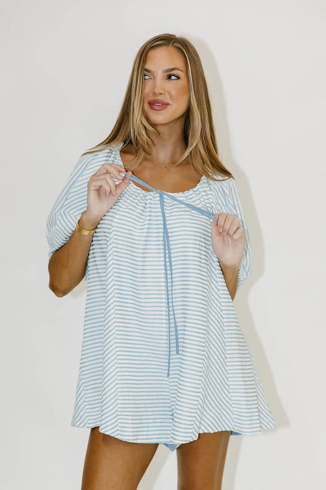 Penny Swing Romper in Blue Stripe