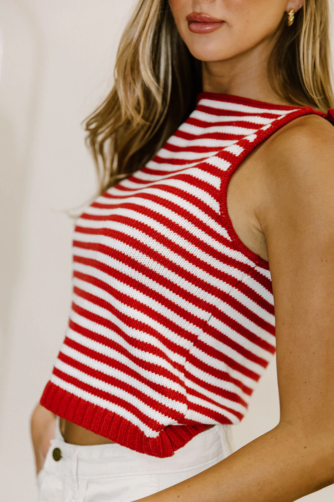 Perla Striped Knit Sweater Tank Top in Red/White