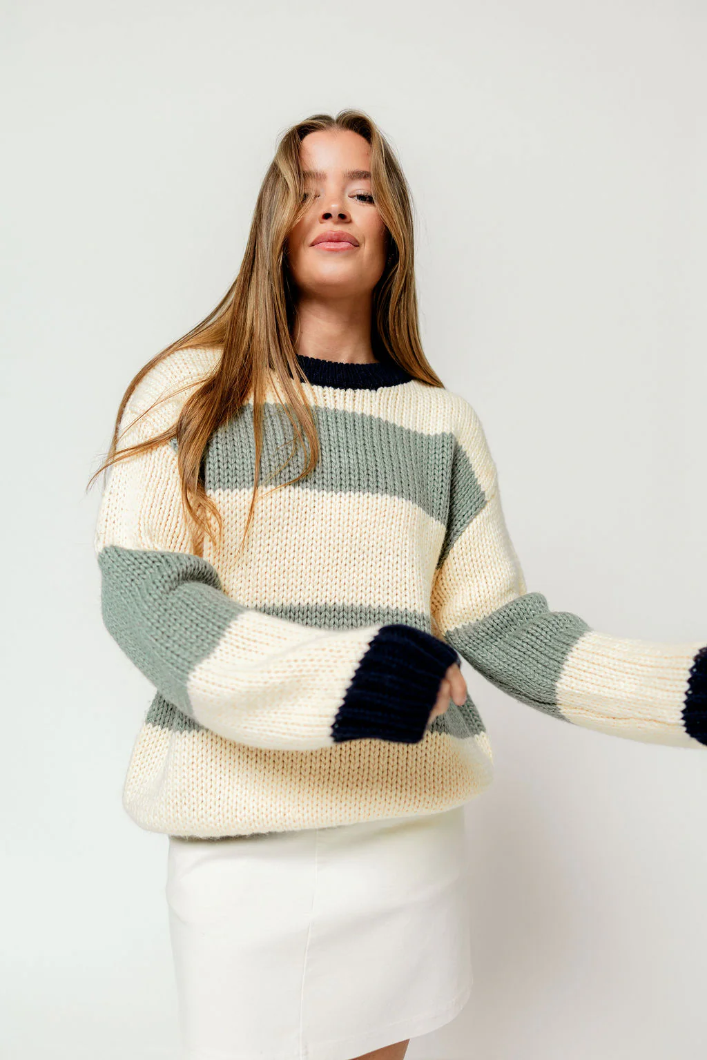 Petey Wide Stripe Sweater in Navy/Sage *Final Sale* - Image 4