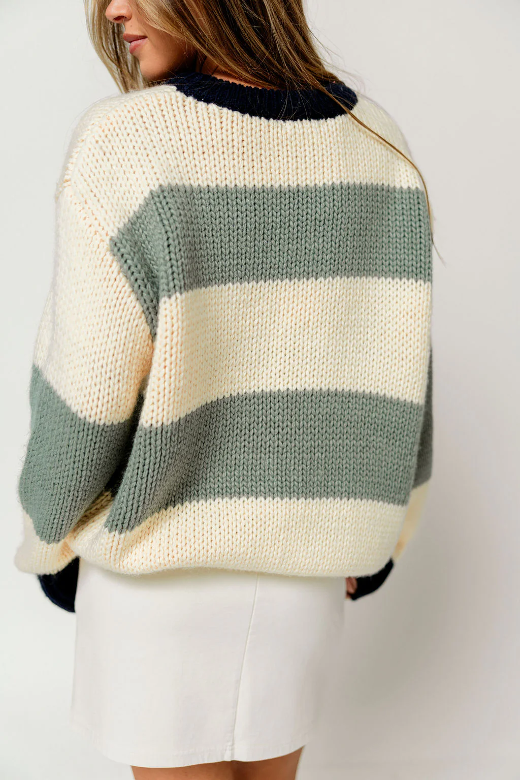Petey Wide Stripe Sweater in Navy/Sage *Final Sale* - Image 6