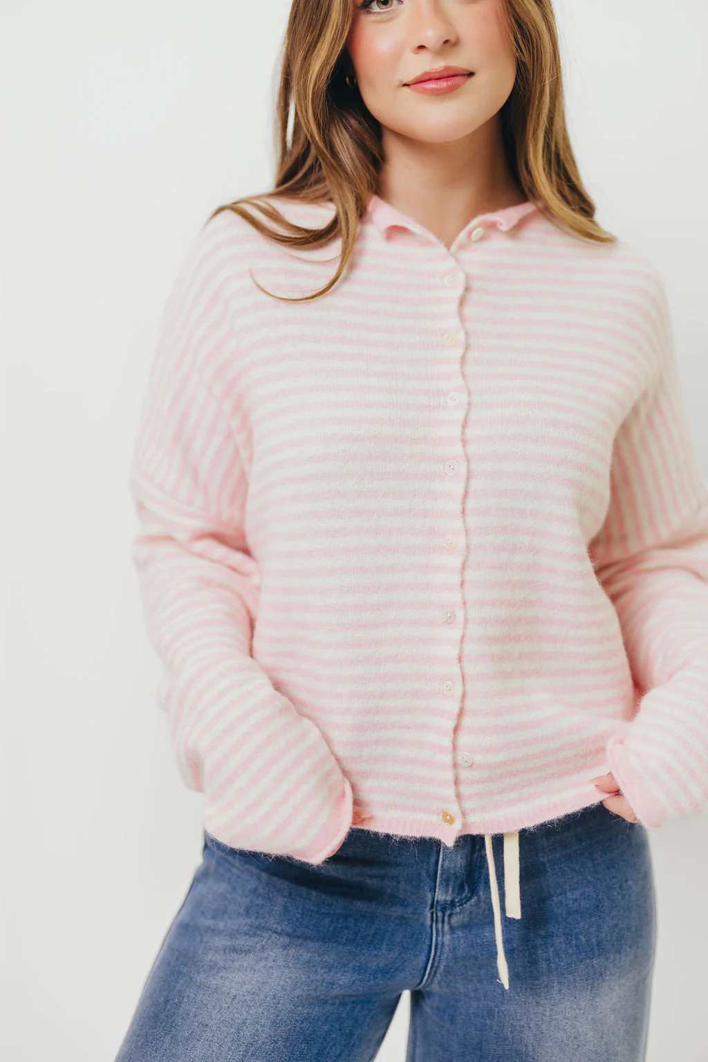 Piper Mini Stripes Cardigan in Pink - Image 12
