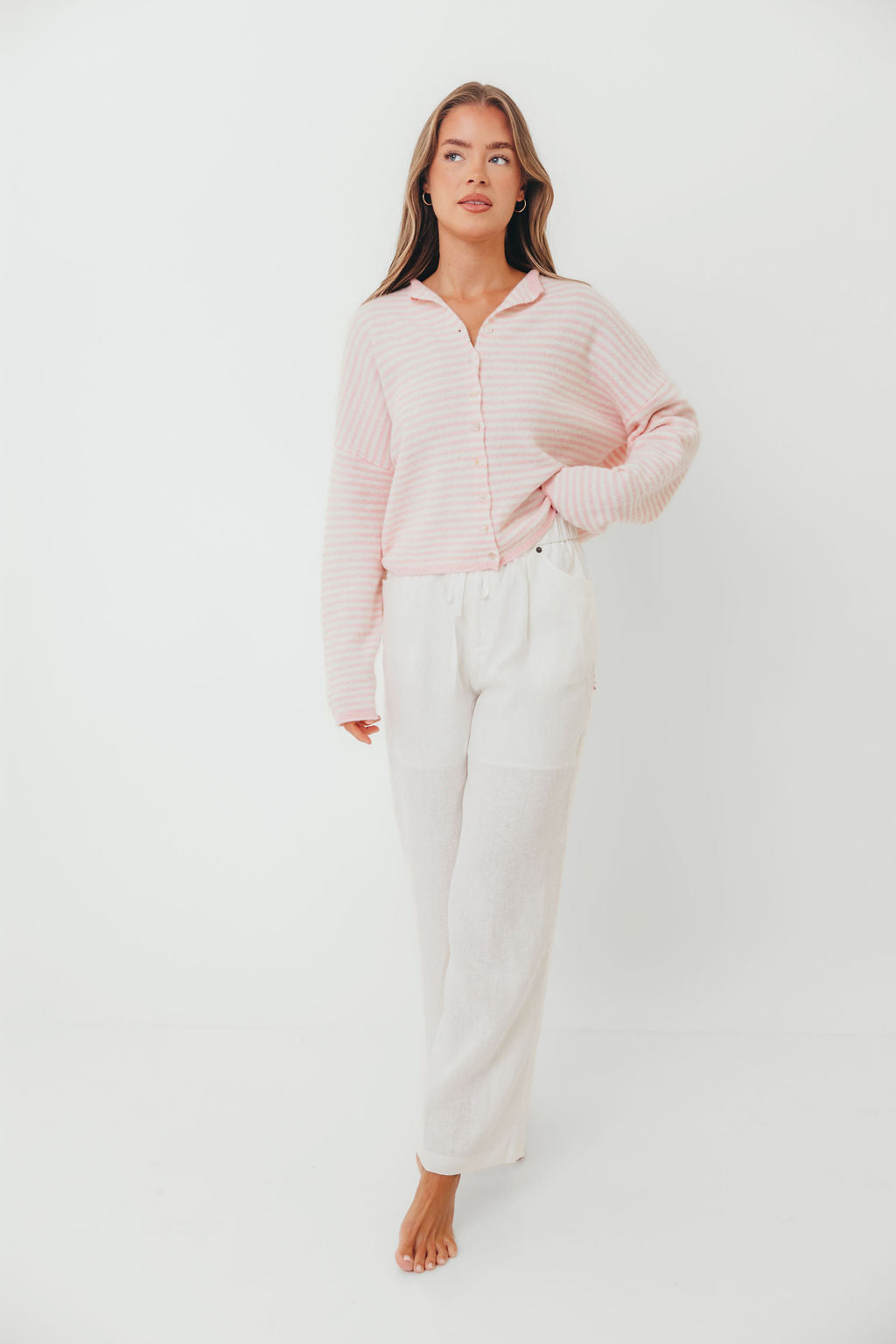 Piper Mini Stripes Cardigan in Pink - Image 3