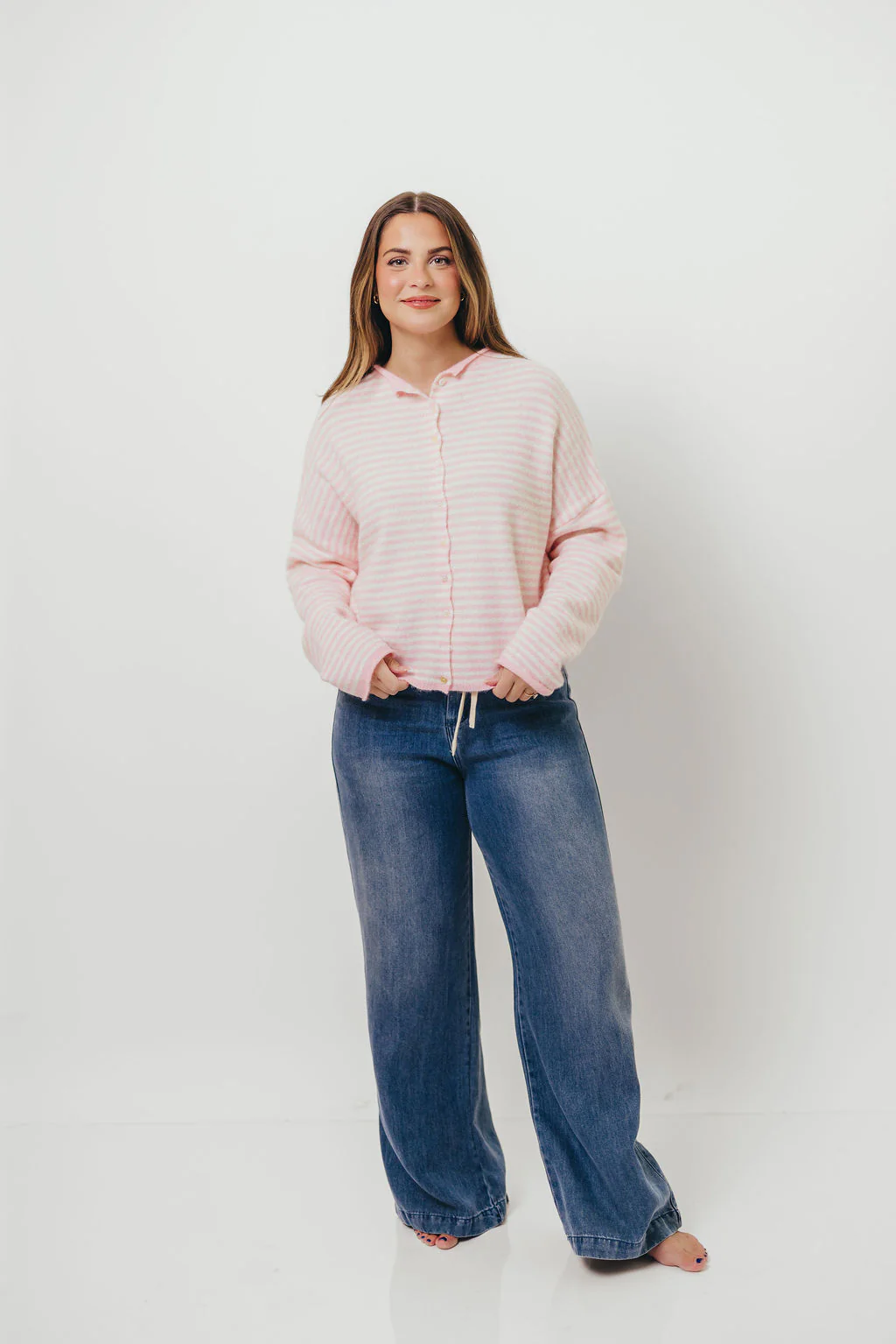 Piper Mini Stripes Cardigan in Pink - Image 5