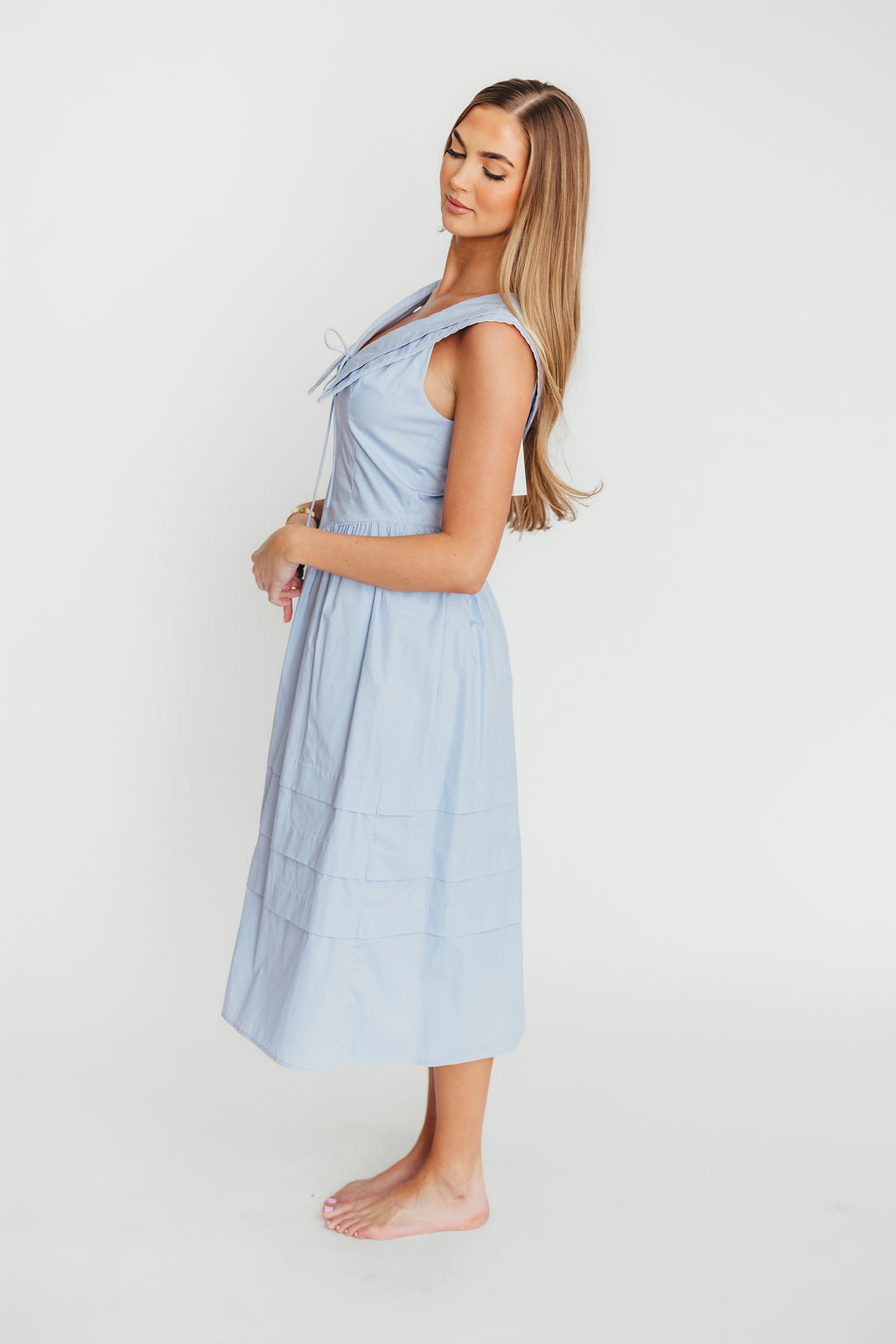 Sailor 100% Cotton Collared Midi Dress in Blue - Image 3
