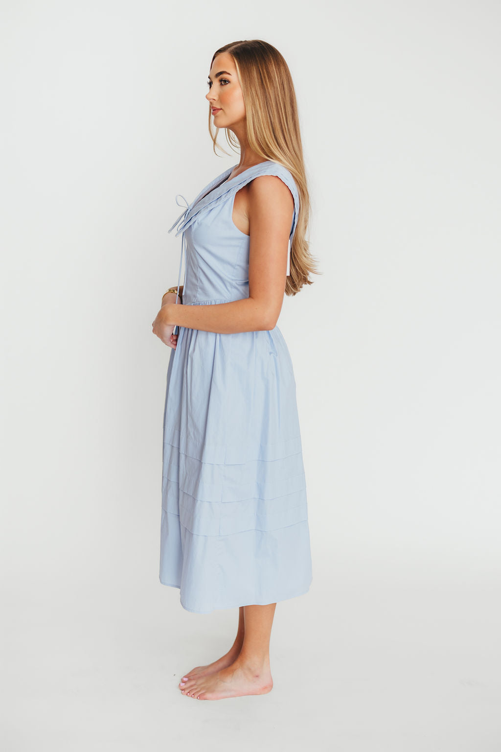 Sailor 100% Cotton Collared Midi Dress in Blue - Image 4