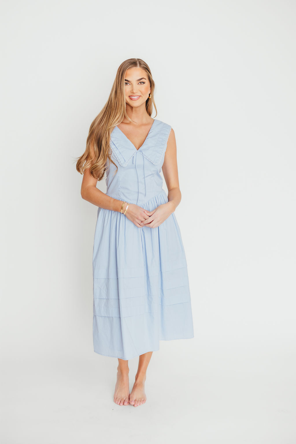 Sailor 100% Cotton Collared Midi Dress in Blue - Image 6